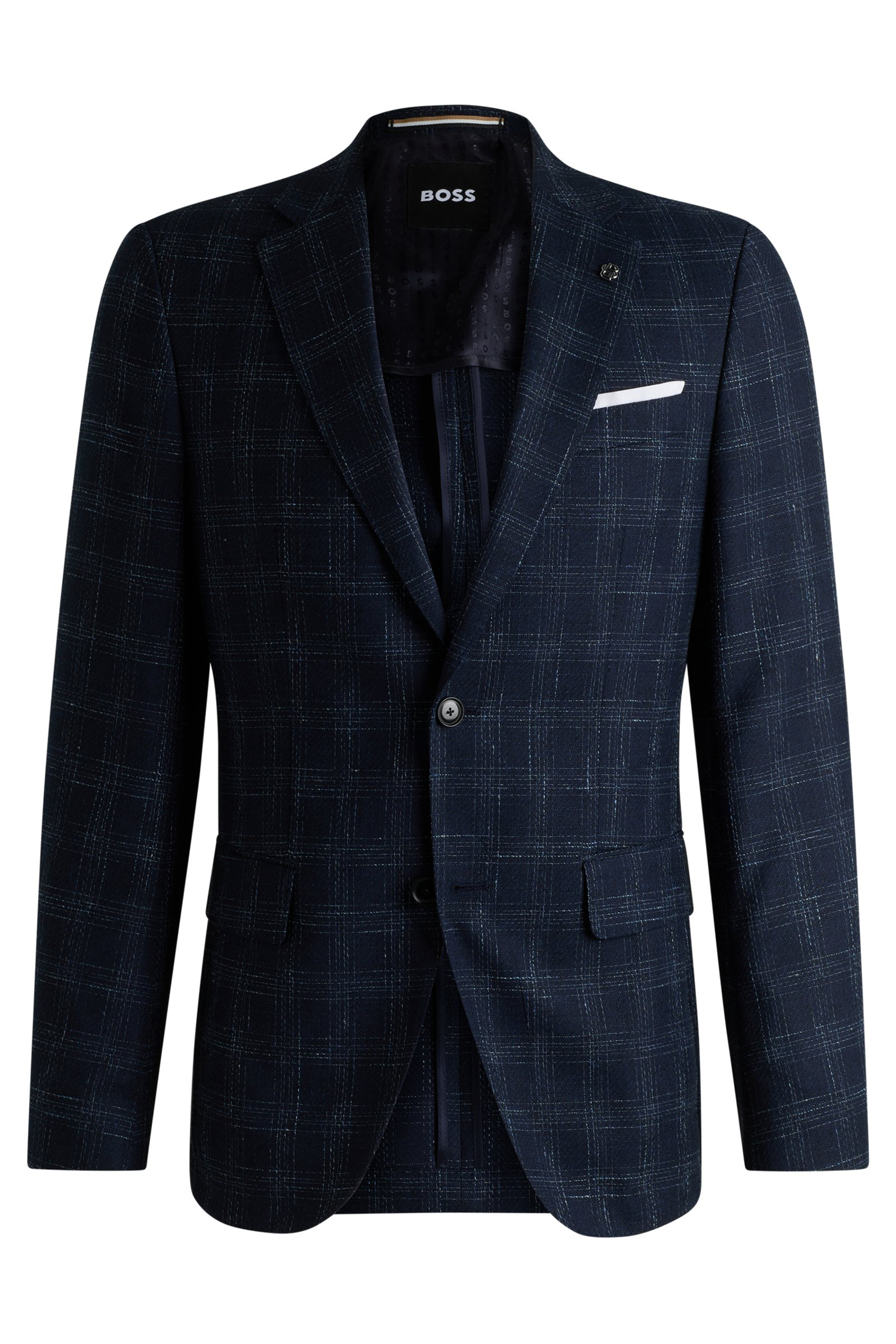 BOSS Slim Fit Checked Virgin Wool-Cotton-Linen Blend Jacket H-Hutson 