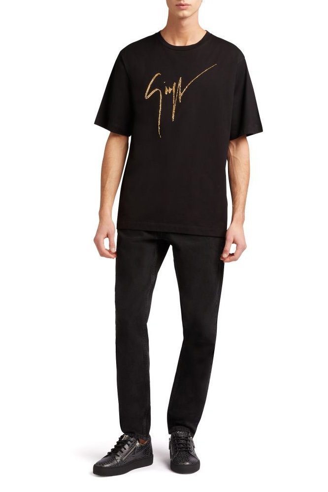 GIUSEPPE ZANOTTI Rhinestone Signature Embroidery T-Shirt