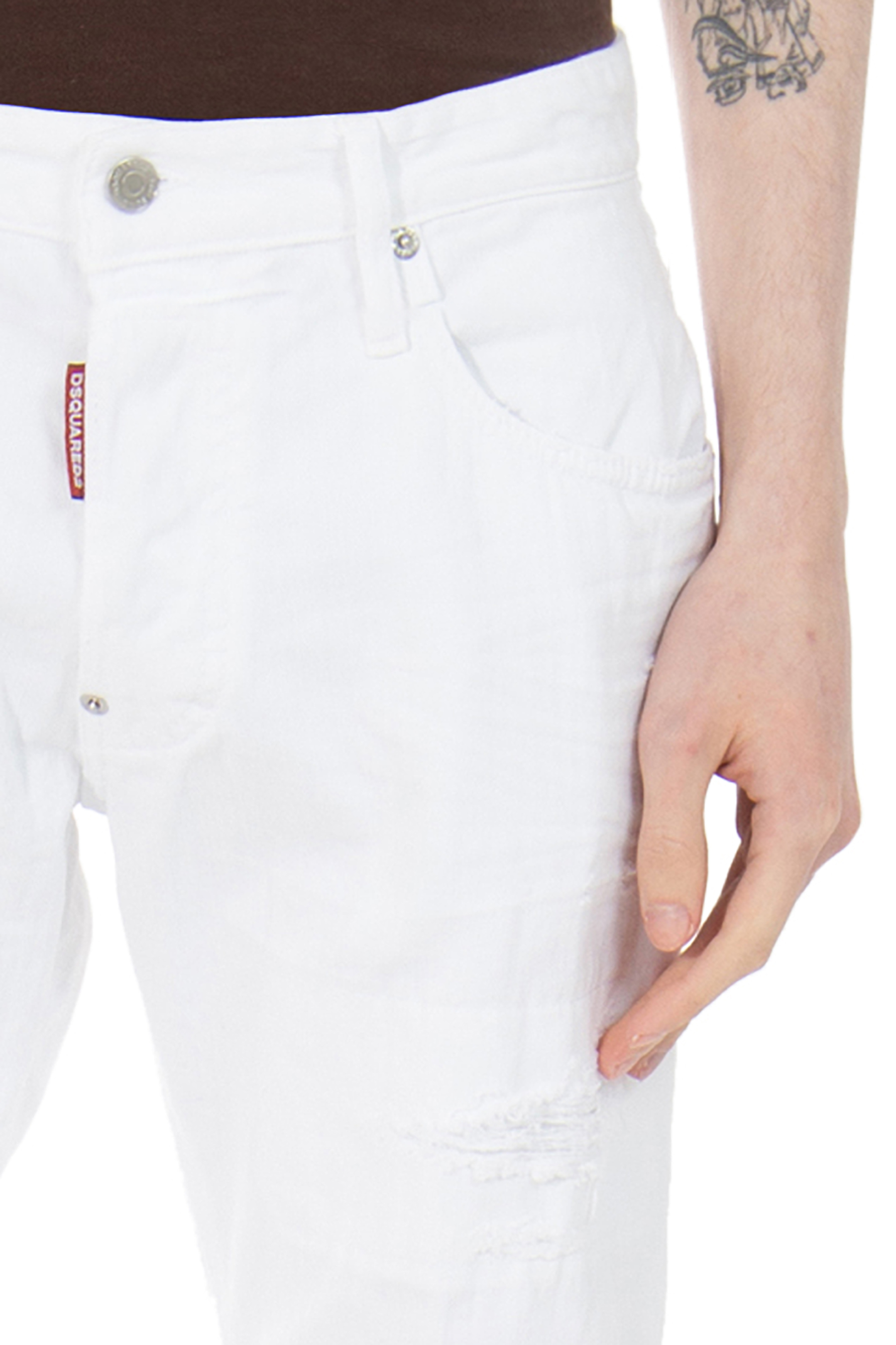 DSQUARED2 White Bull Cotton Stretch Denim Skater Jeans