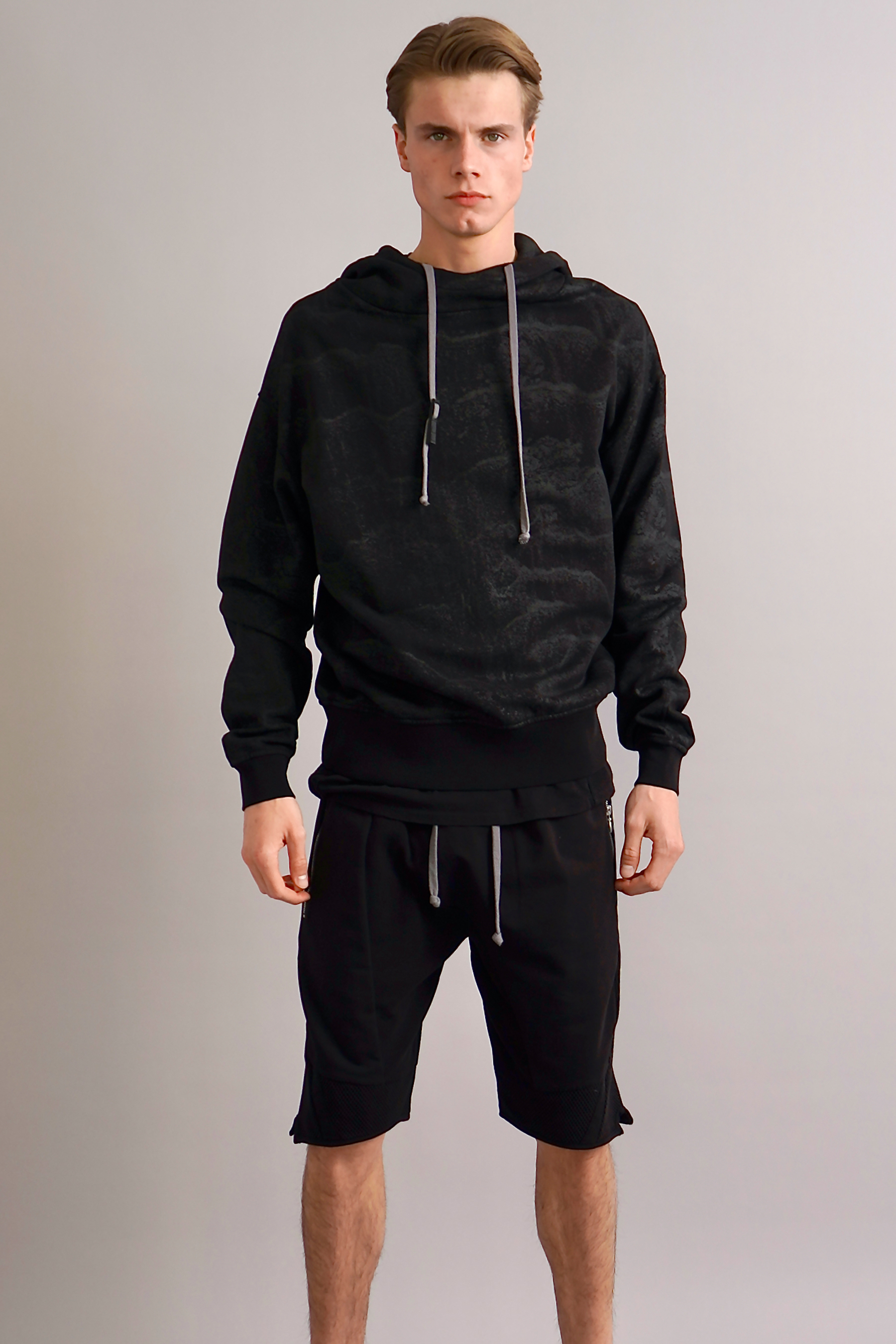 RE:VOLVER ATELIER Black Sand Print Cotton Hoodie