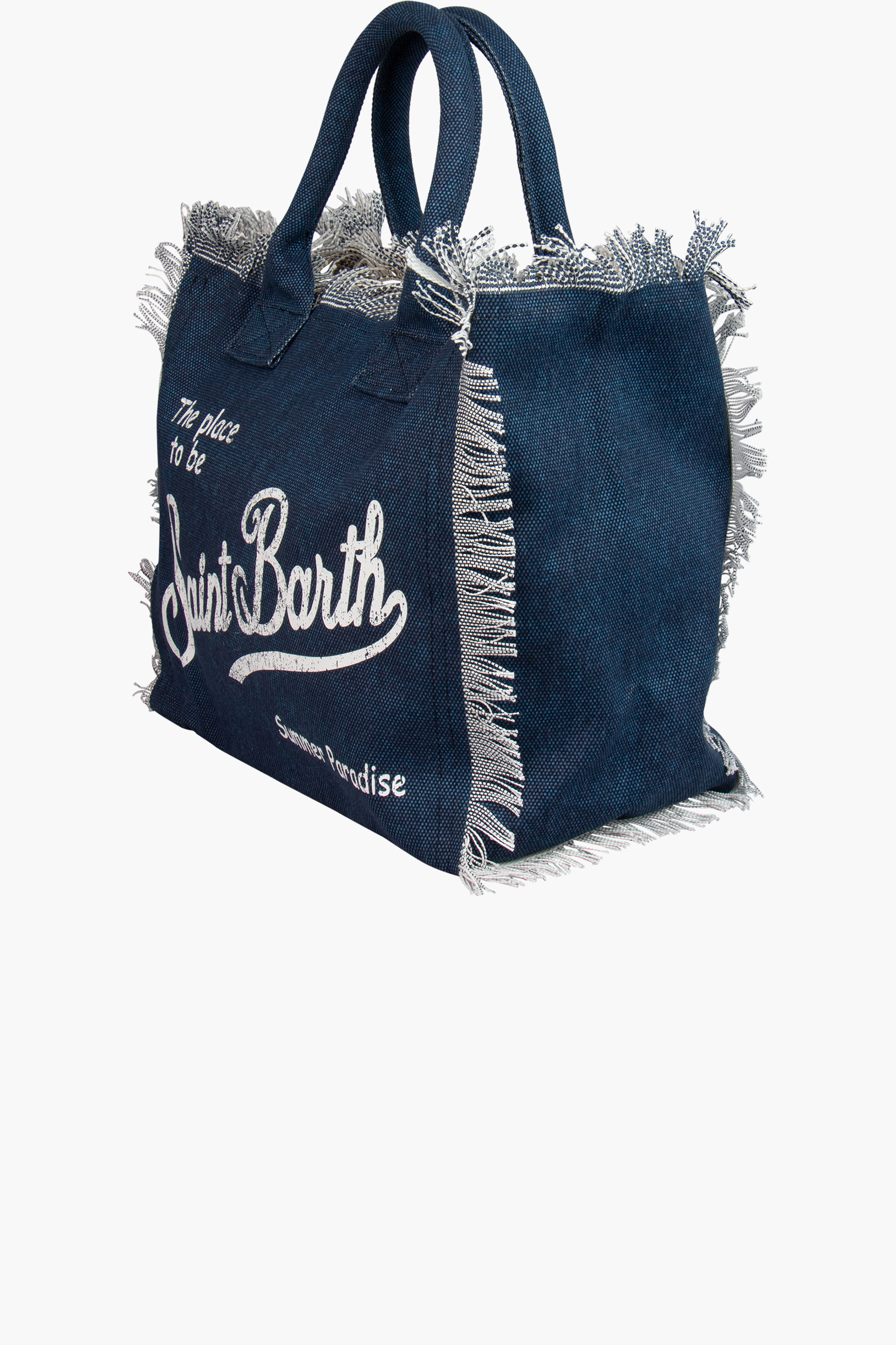 MC 2 SAINT BARTH Printed Cotton Canvas Shopper Vanity Indigo