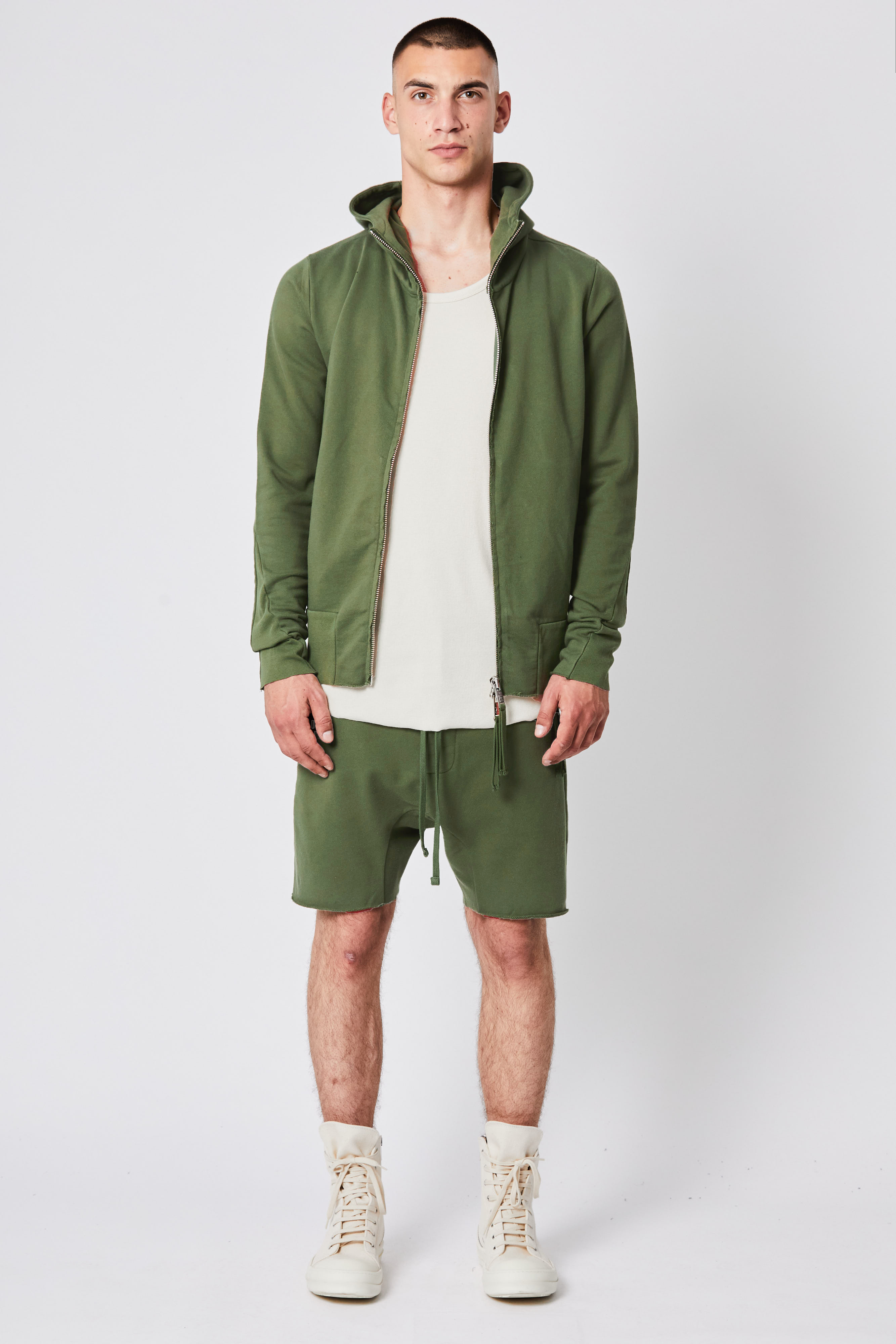 THOM KROM Cotton Hooded Zip Up Sweatshirt