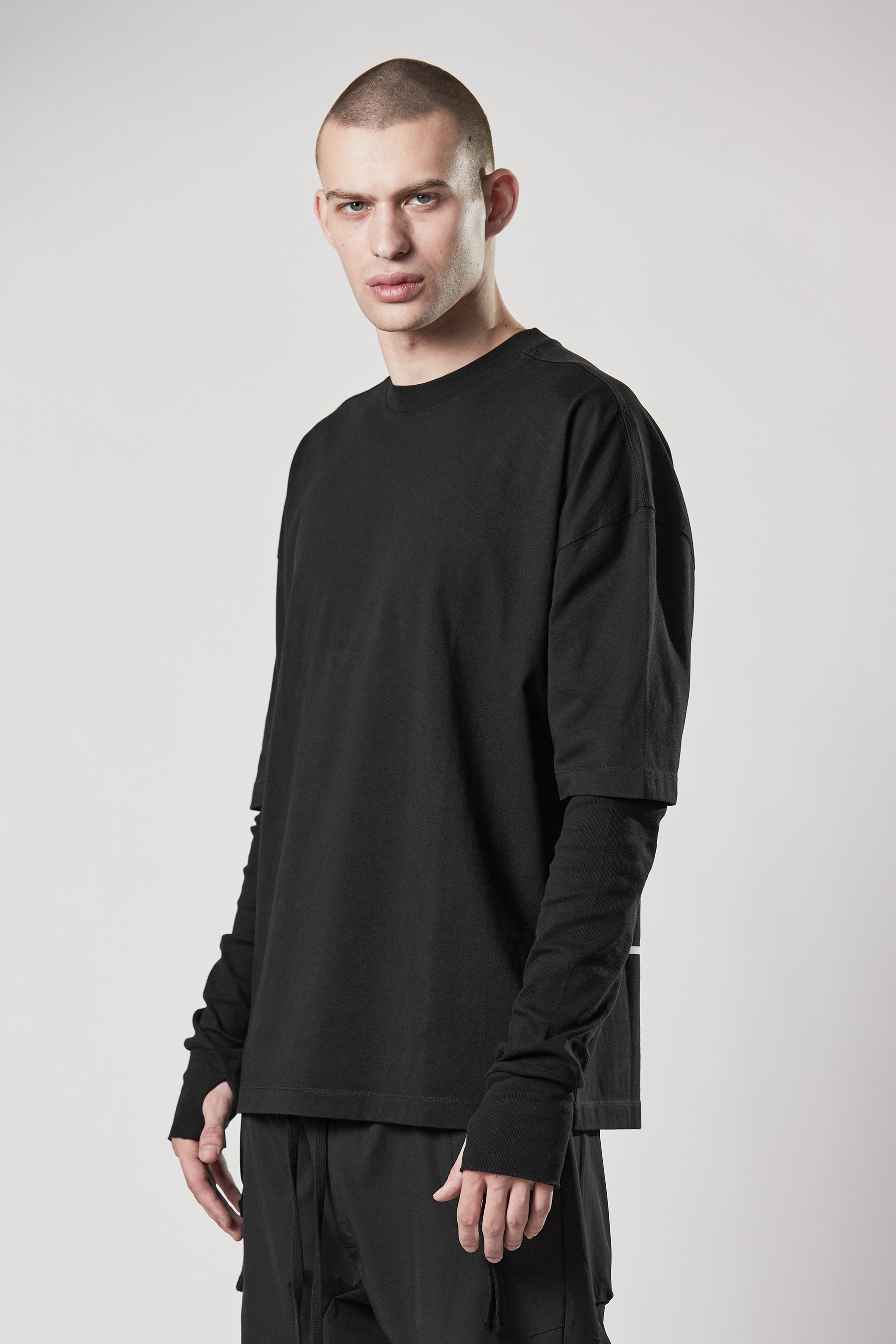 THOM KROM Printed Cotton Layered Long Sleeve T-Shirt