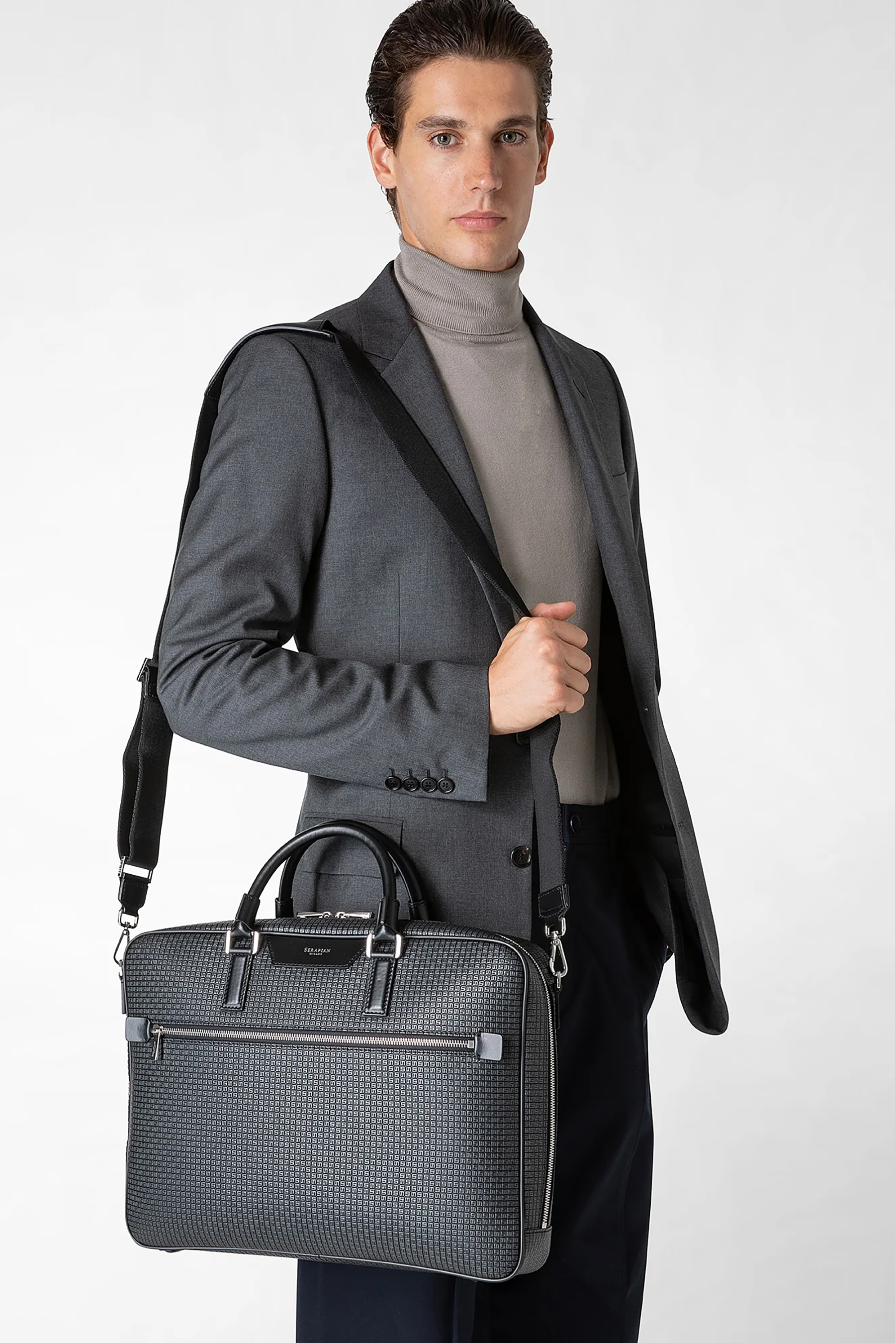 SERAPIAN Slim Stepan Canvas & Leather Briefcase