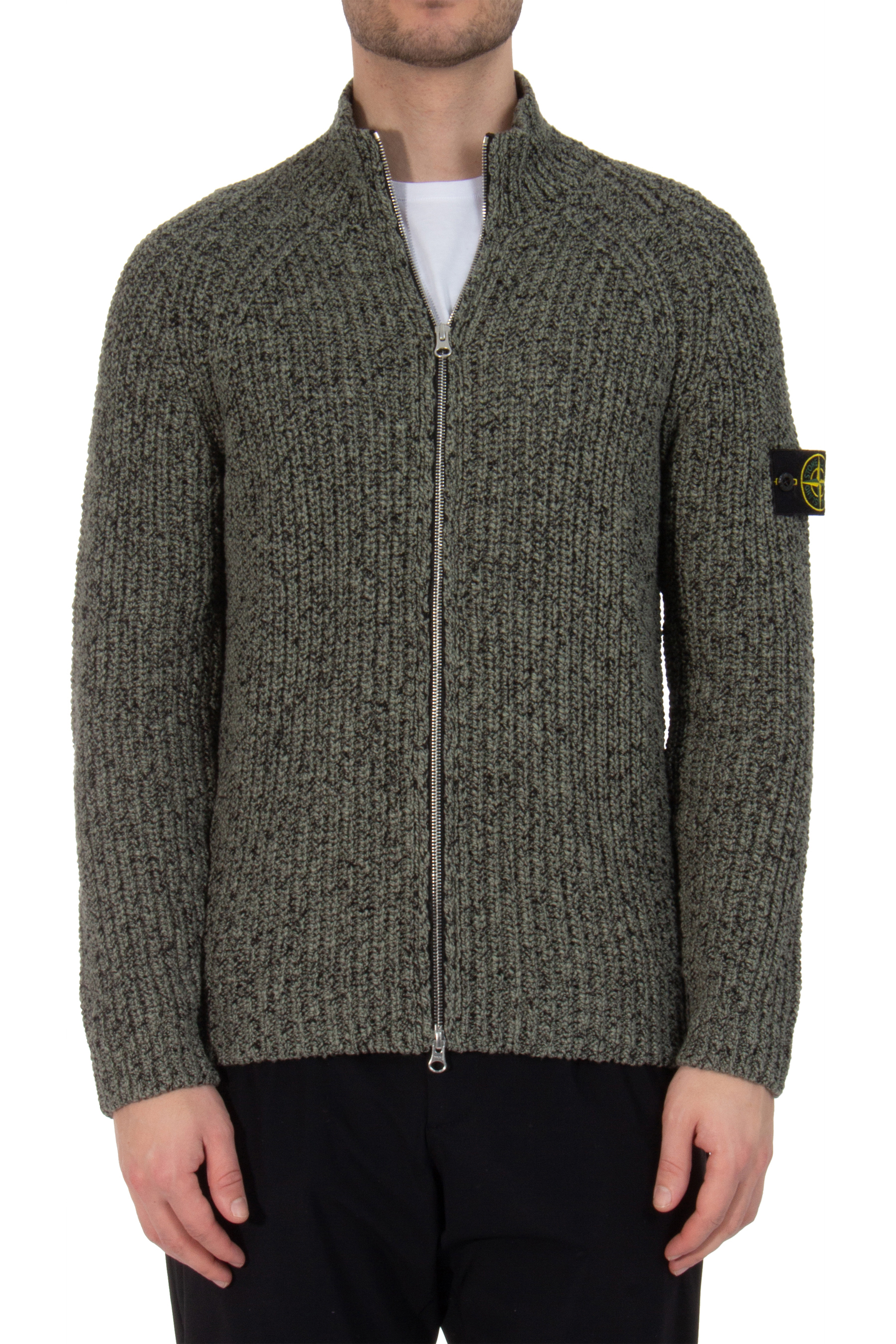 STONE ISLAND Ribbed Cotton Zip Cardigan