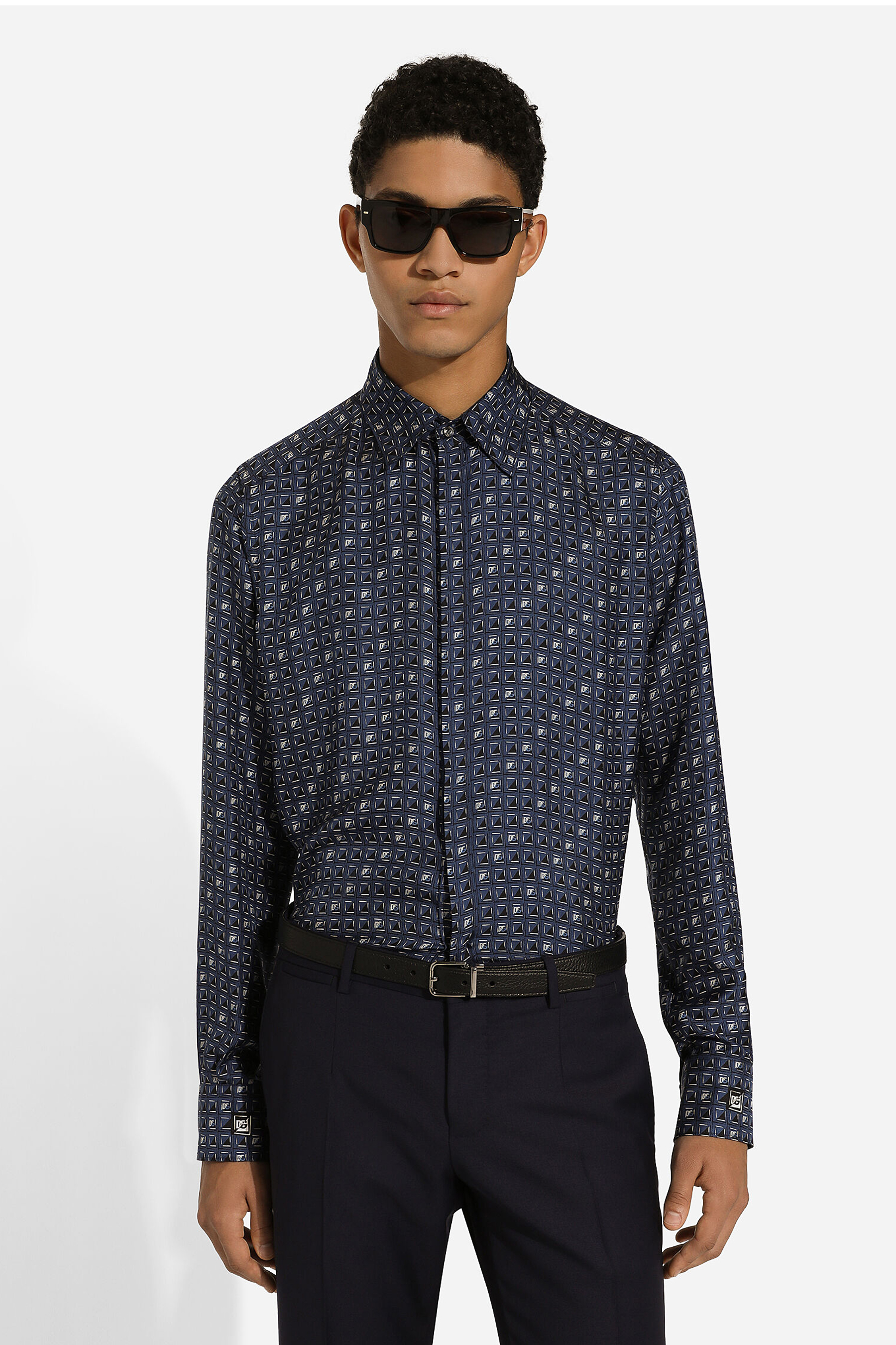 DOLCE & GABBANA Martini Fit Tie Print Silk Shirt