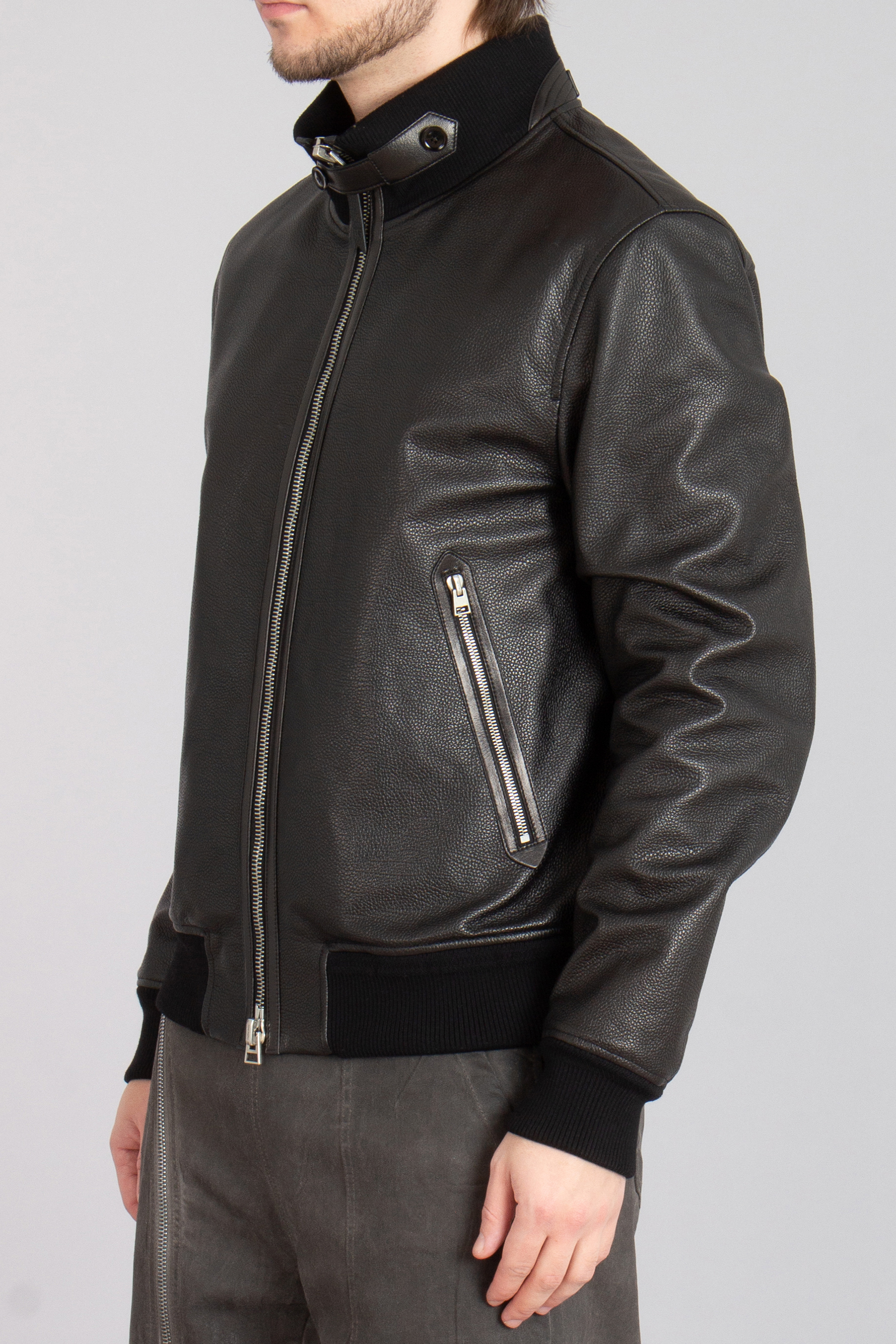 TOM FORD Grained Leather Funnel Bomber Jacket