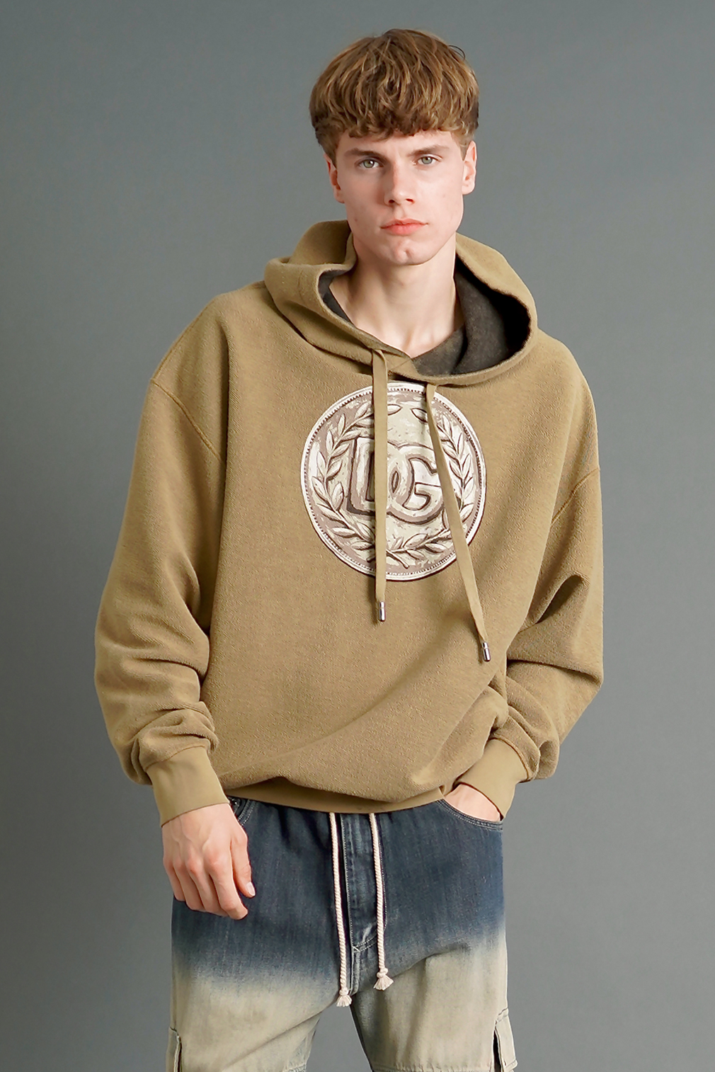 DOLCE & GABBANA Oversized Roman DG Coin Print Cotton Hoodie