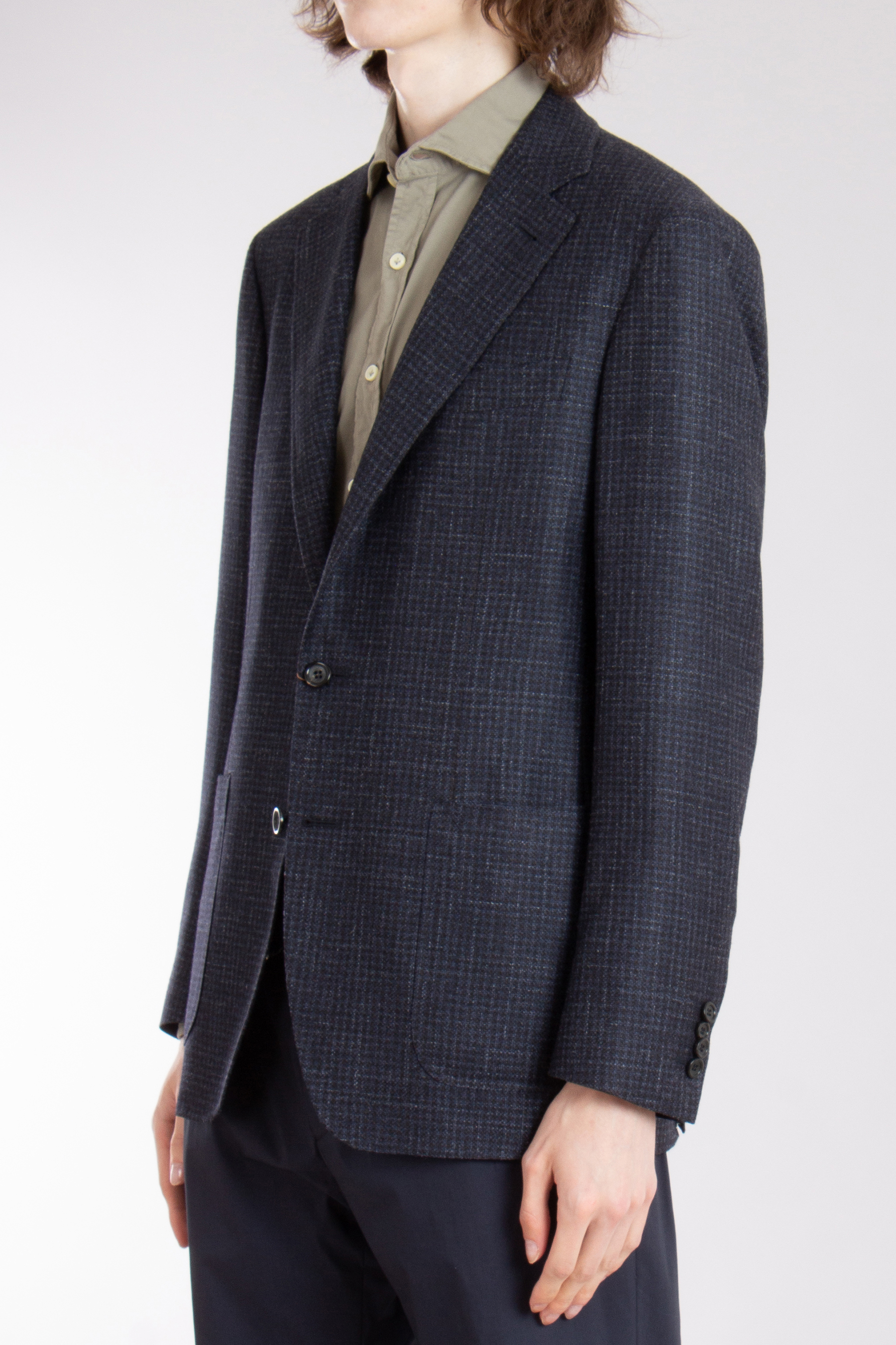 CANALI Modern Fit Checked Wool-Silk-Linen Blend Jacket Kei