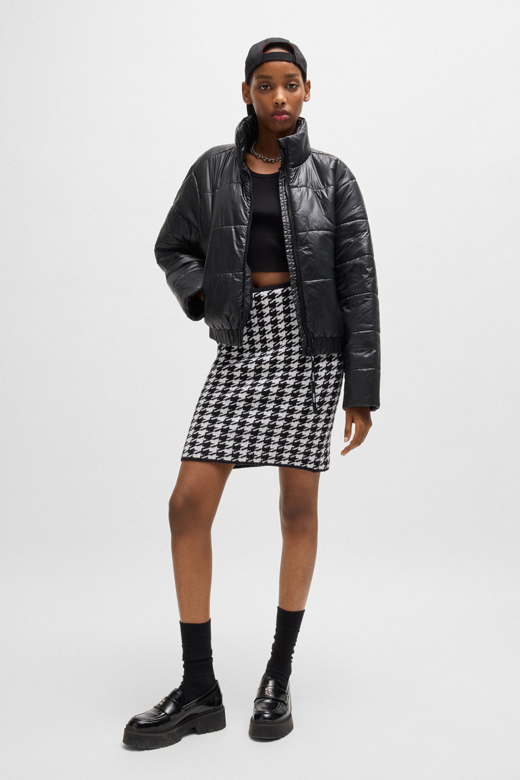 HUGO Houndstooth Organic Cotton Blend Mini Skirt Sorperia