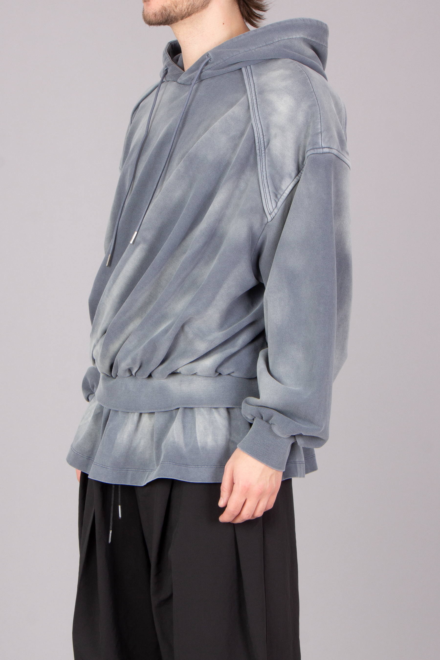 JUUN.J Oversized Layered Dyed Cotton Hoodie