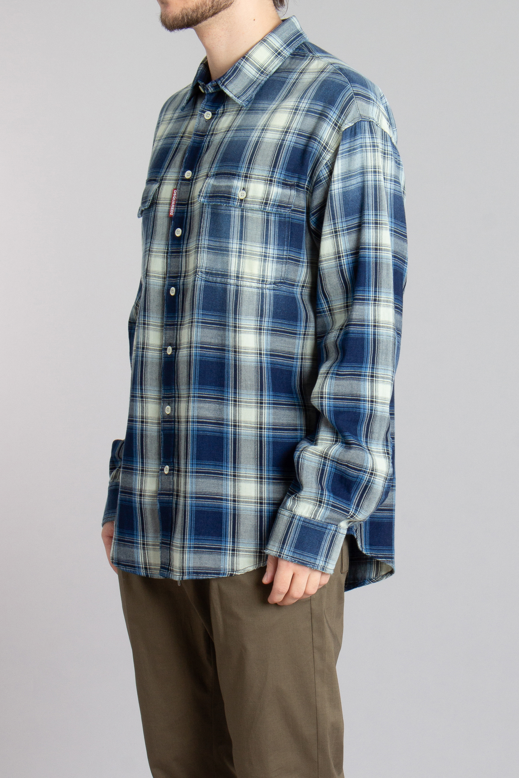 DSQUARED2 Loose Fit Washed Checked Cotton Flannel Dropped Shoulder Shirt