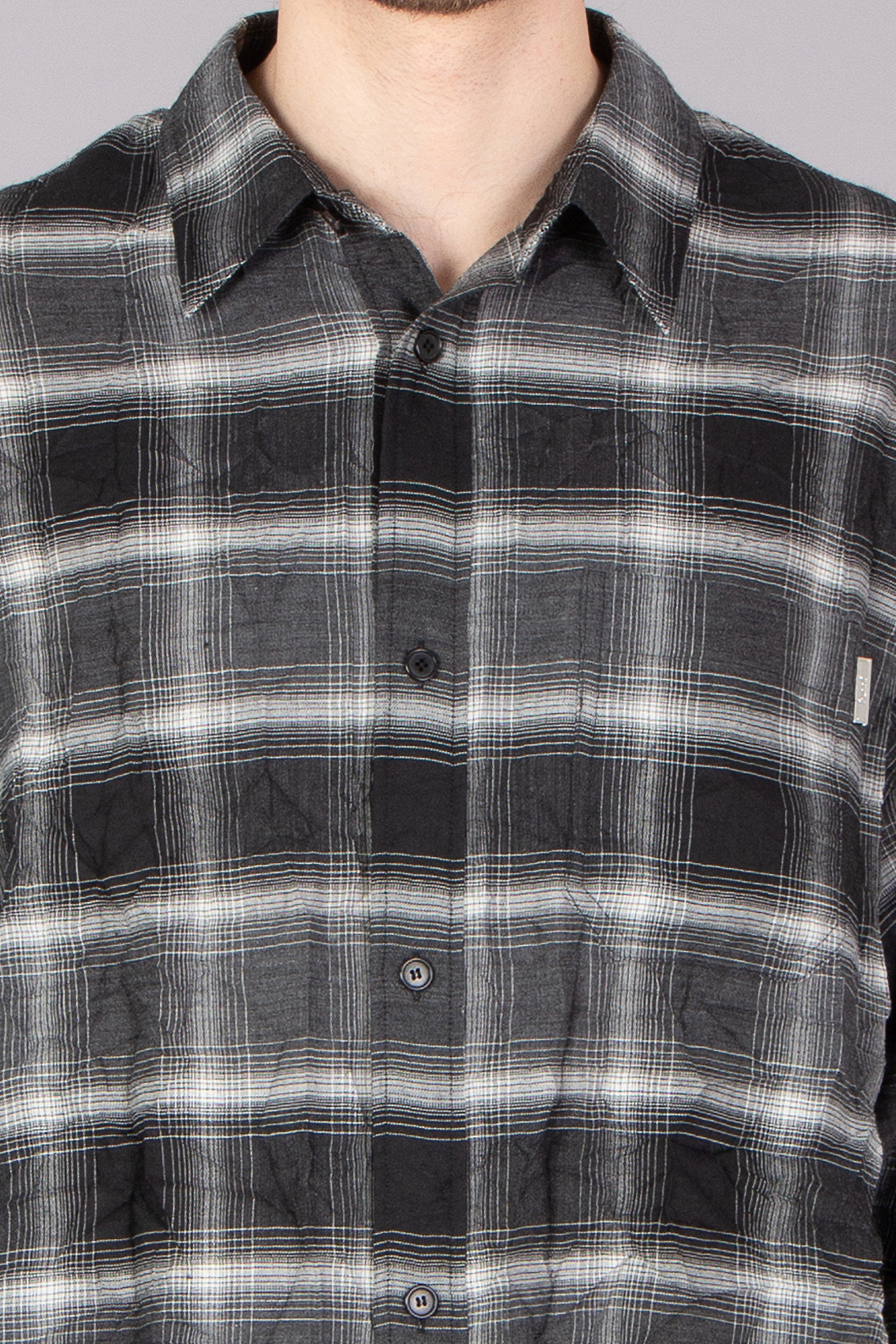 JUUN.J Loose Fit Checked Crinkle Wool Blend Overshirt