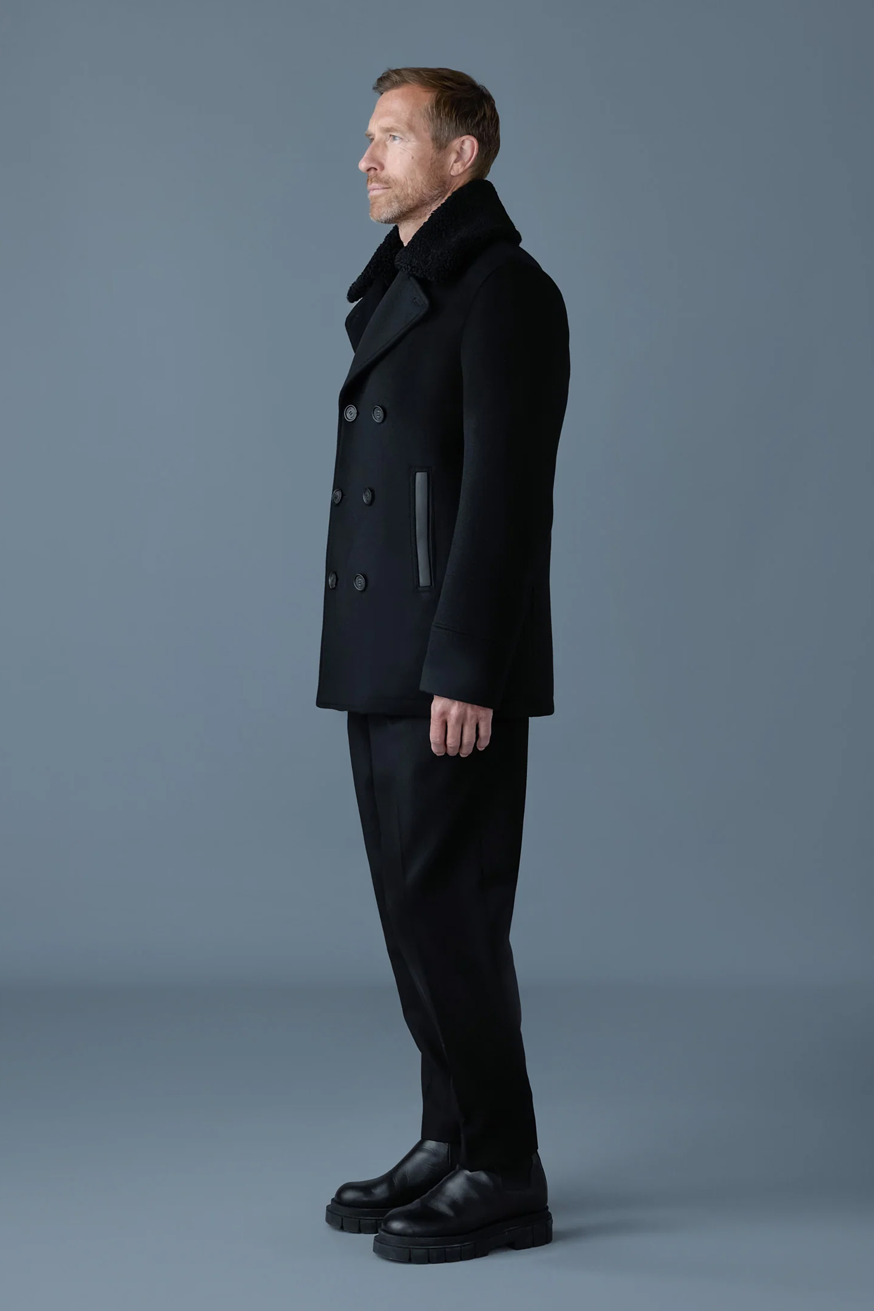 MACKAGE Shearling Trim Wool Pea Coat Cole