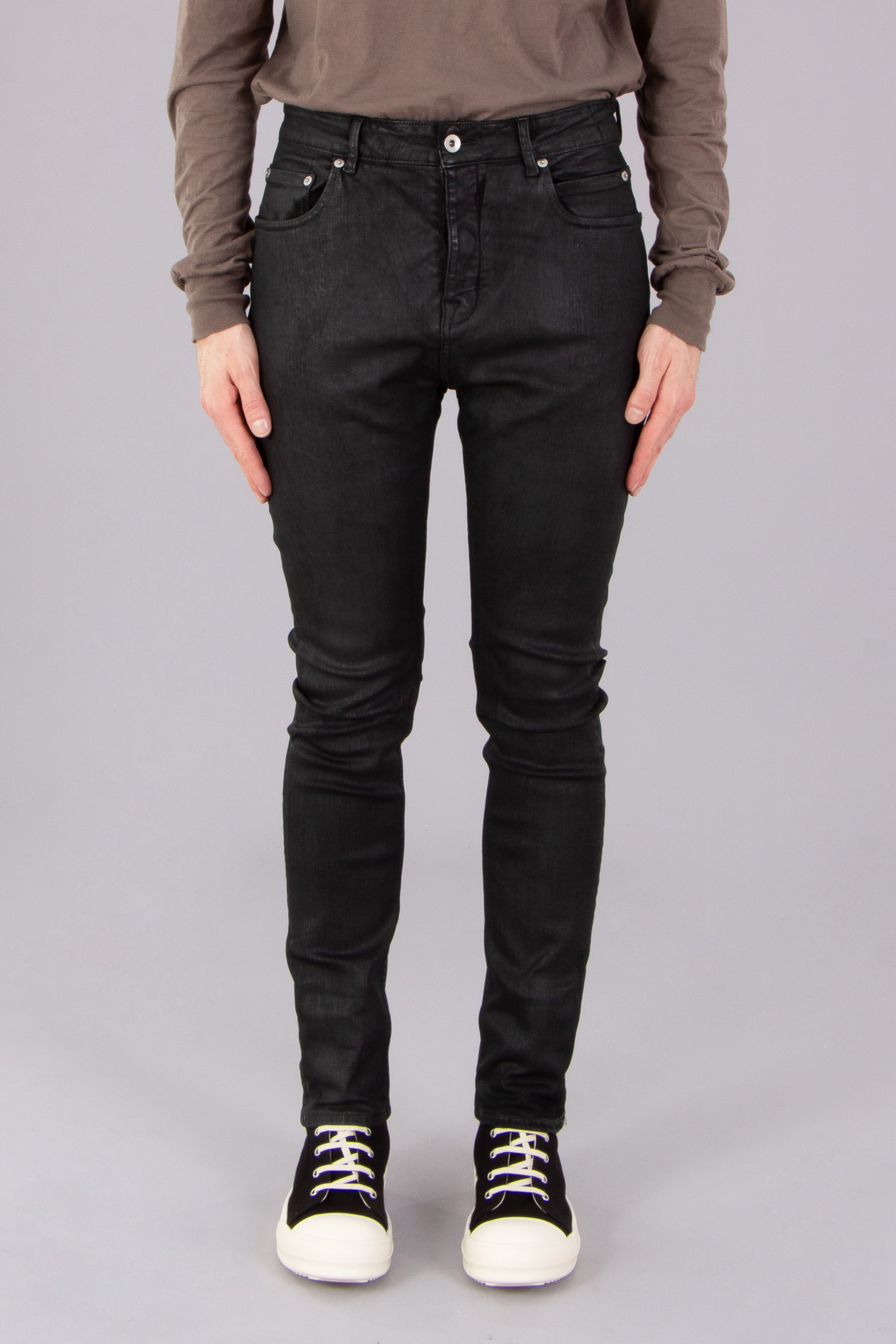 RICK OWENS DRKSHDW Detroit Cut Wax Stretch Cotton Denim Jeans