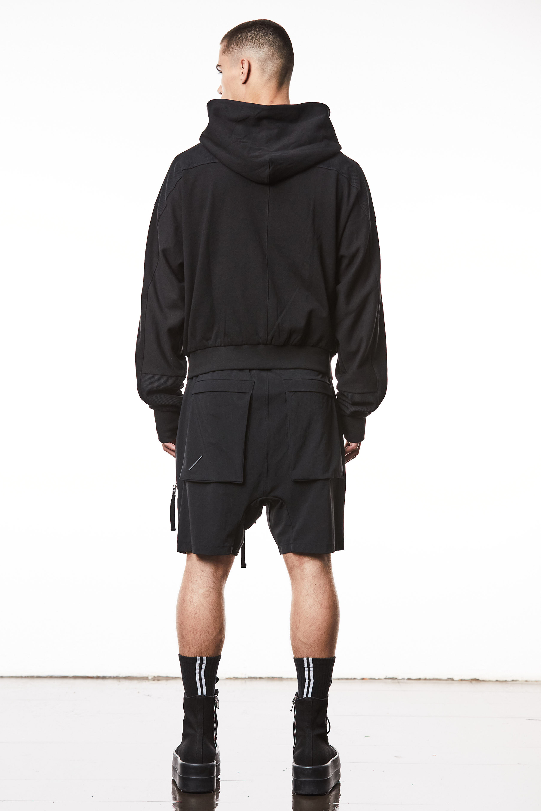 THOM KROM Oversized Cropped Matmix Cotton Jersey Hooded Sweat Jacket