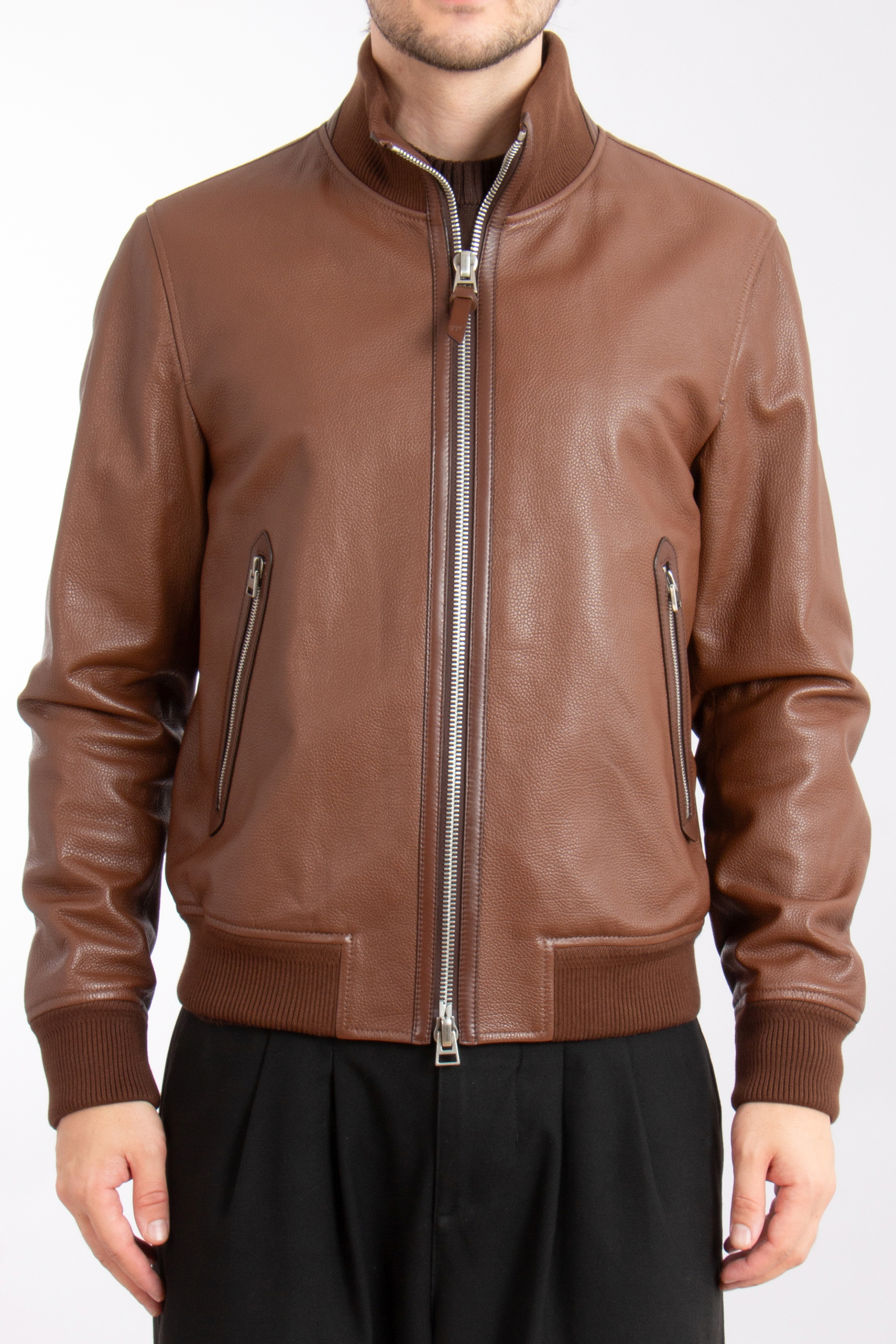 TOM FORD Grained Lamb Leather Track Bomber Jacket