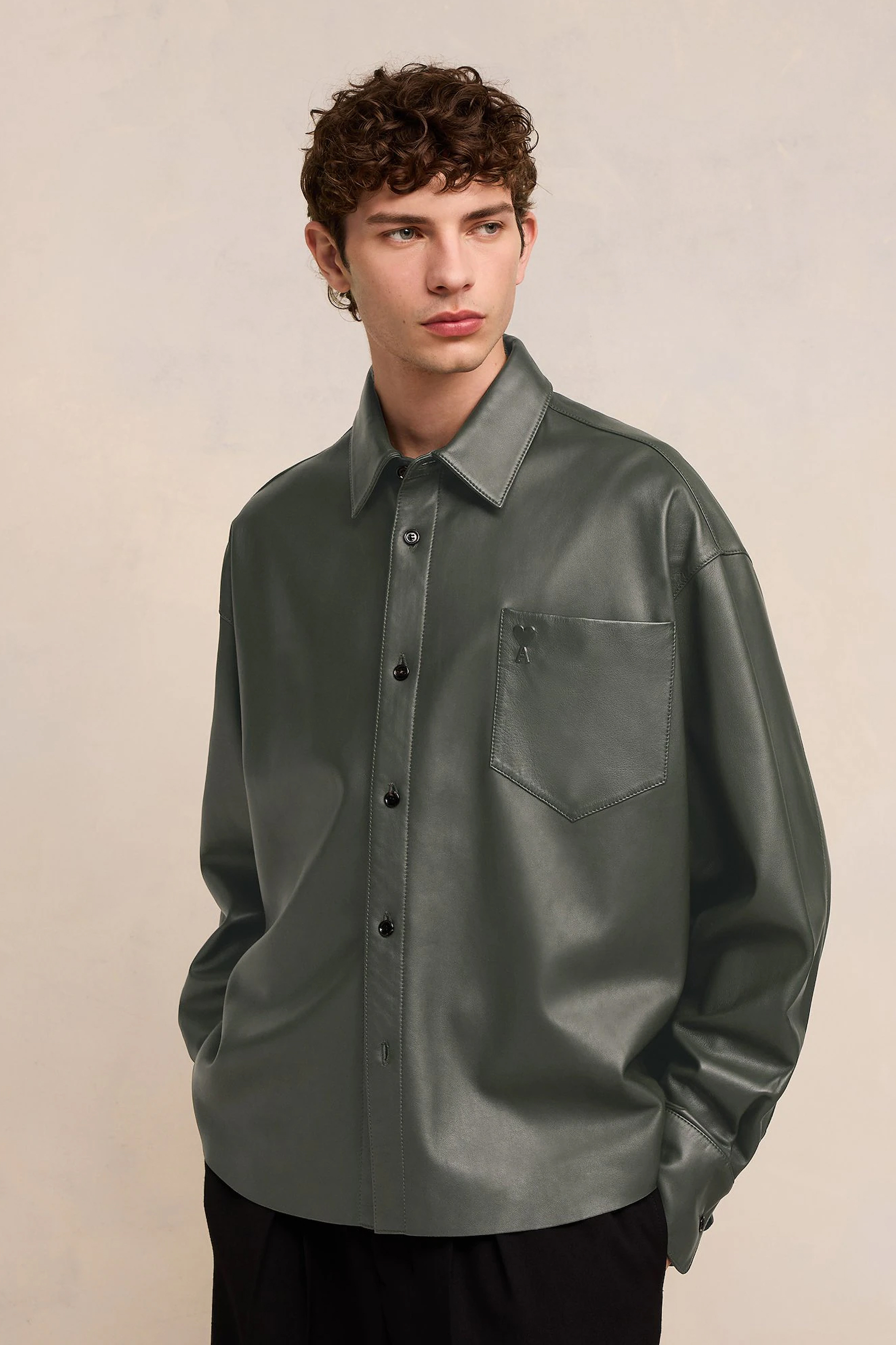 AMI PARIS Lamb Leather Overshirt