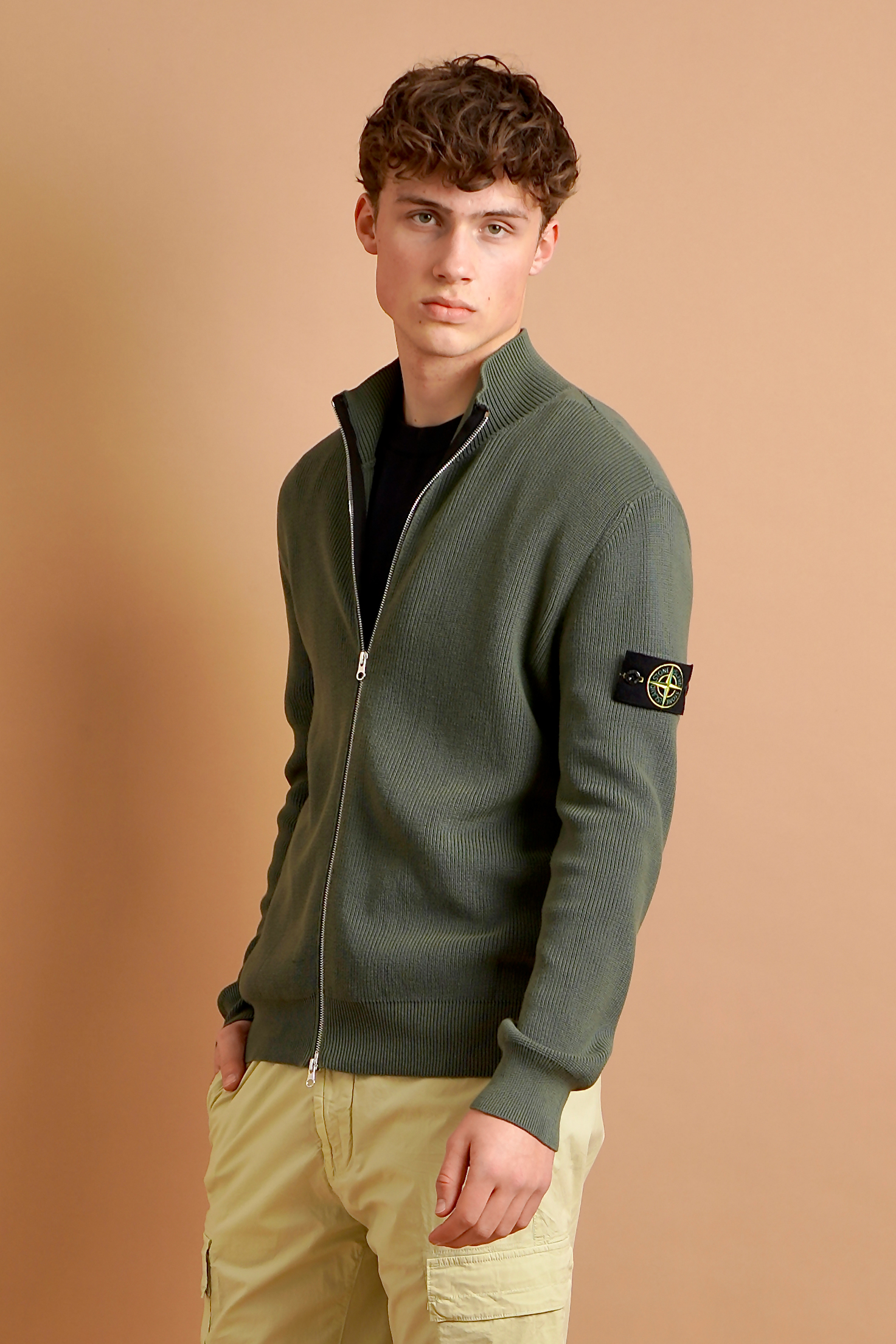 STONE ISLAND Ribbed Organic Cotton Zip Cardigan