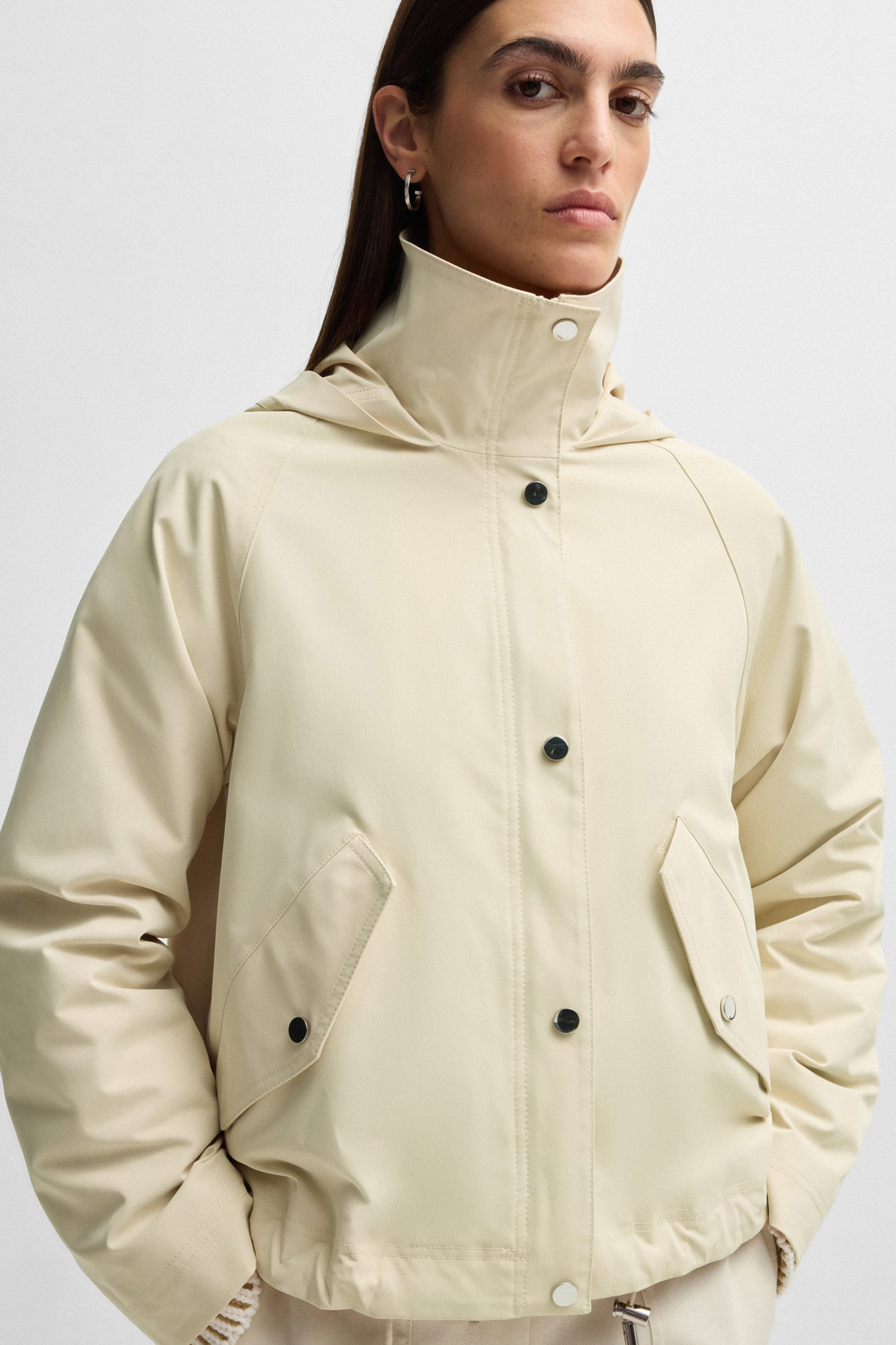 BOSS Relaxed Fit Water-Repellent Fabric Hooded Jacket Carbora