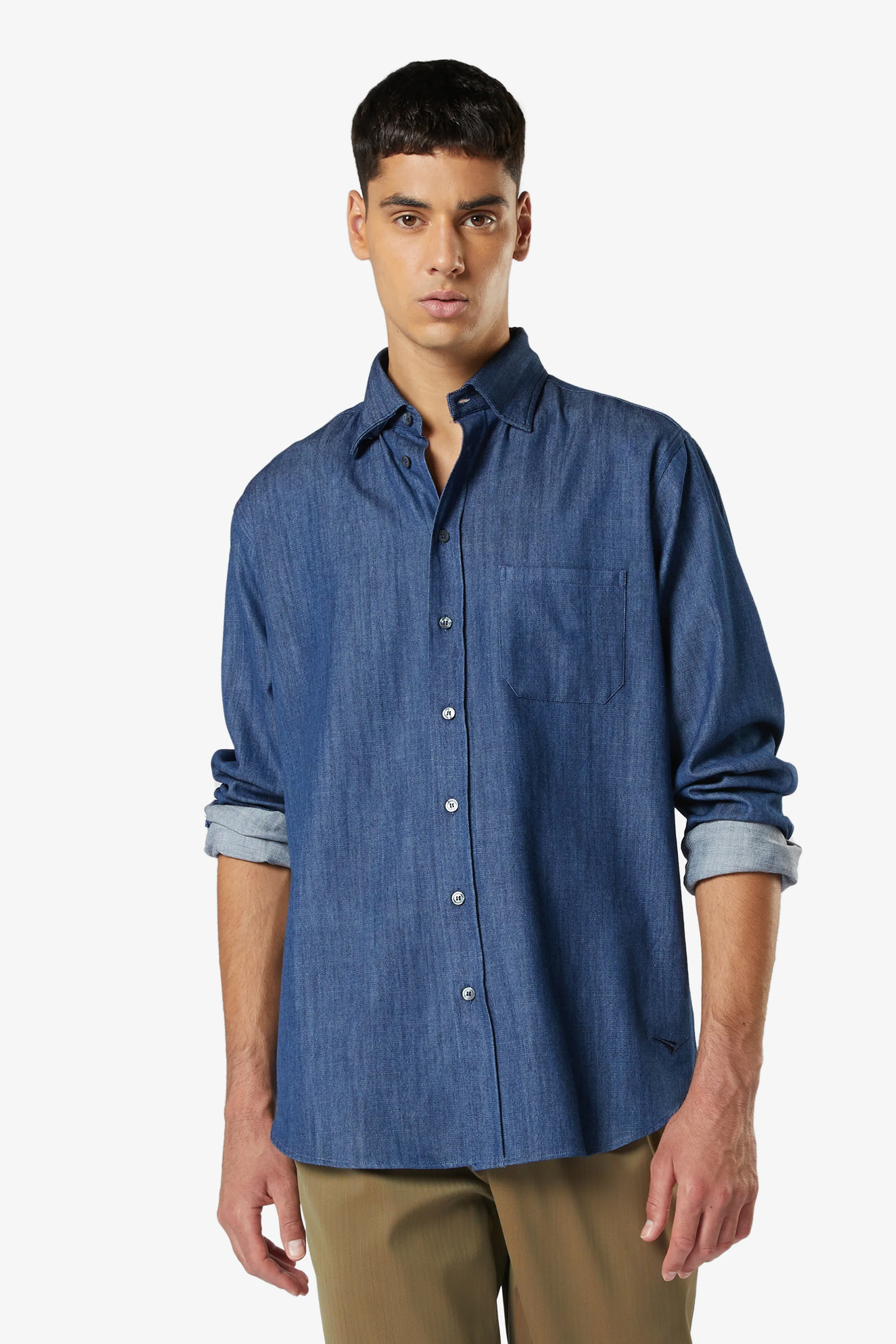 SEASE Cotton Denim Button-Down Shirt