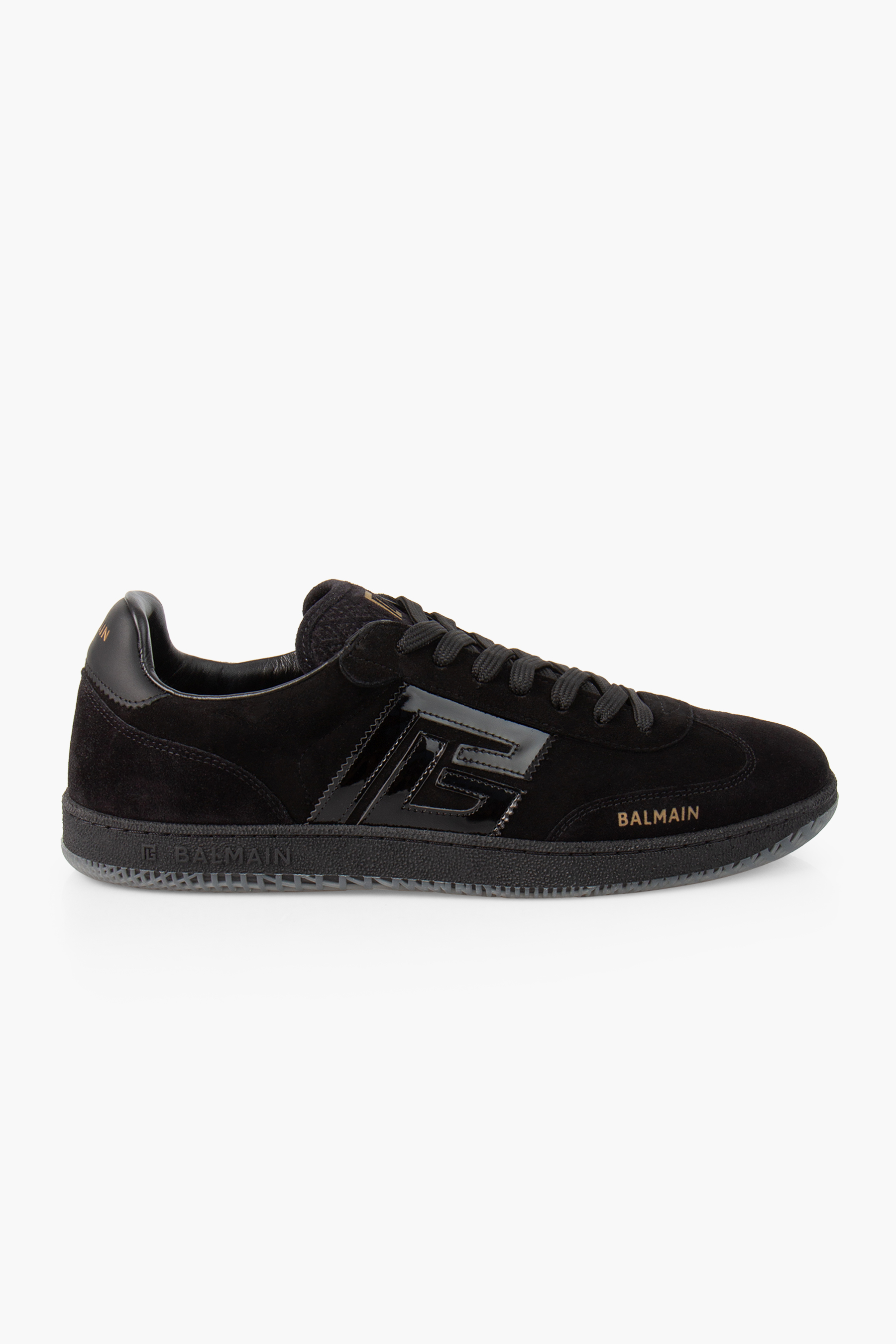 BALMAIN Suede & Patent Leather Sneakers Swan