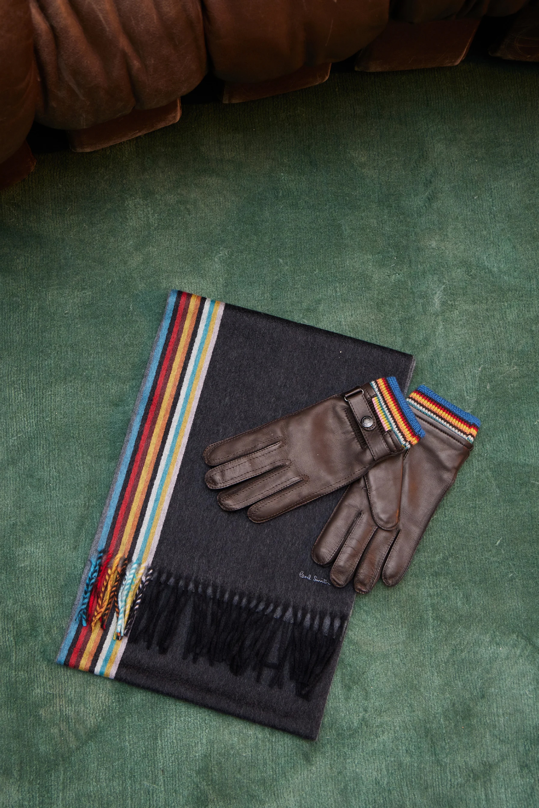 PAUL SMITH 'Signature Stripe' Cuff Lambskin Leather Gloves