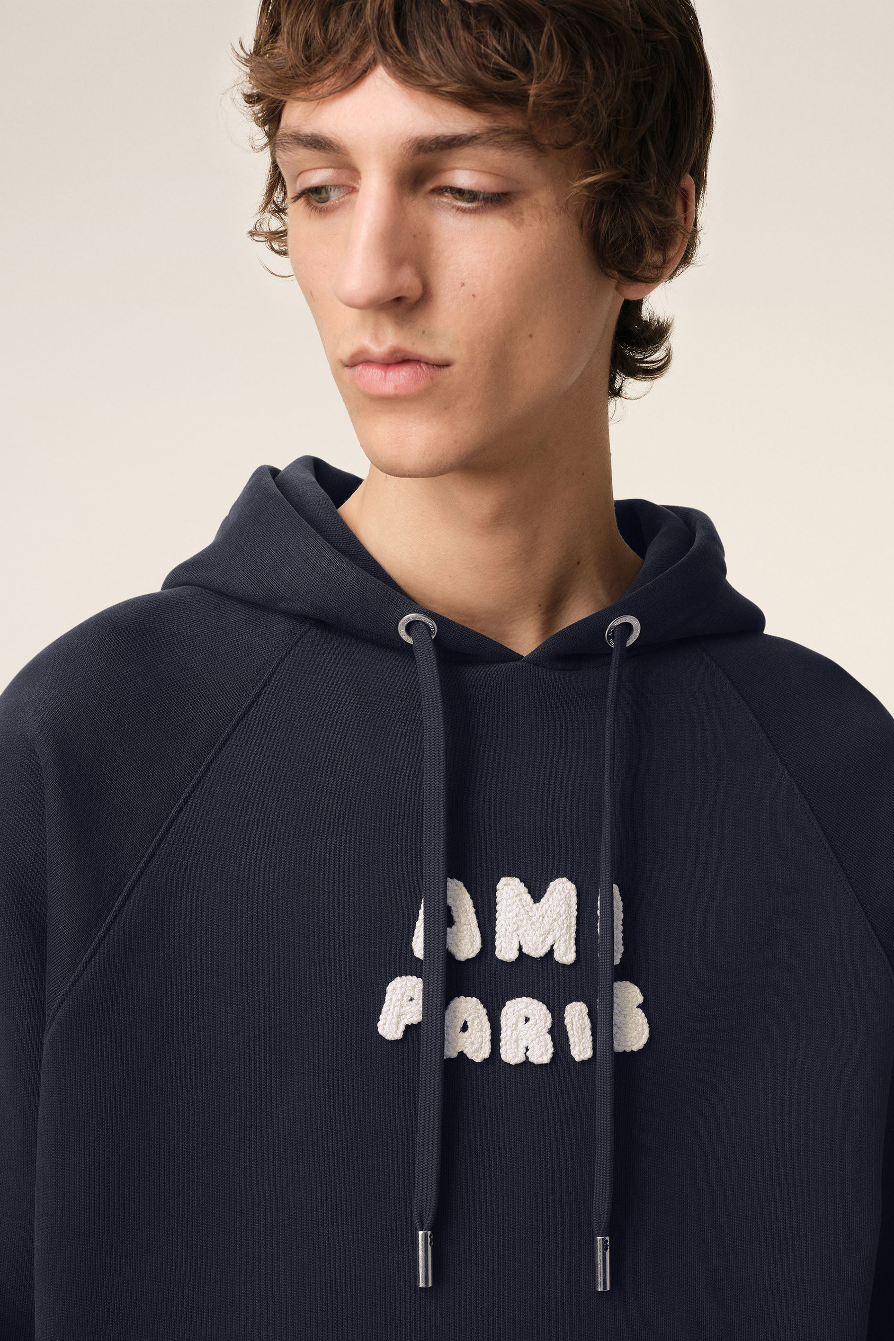 AMI PARIS Boxy Fit Organic Cotton Fleece Hoodie