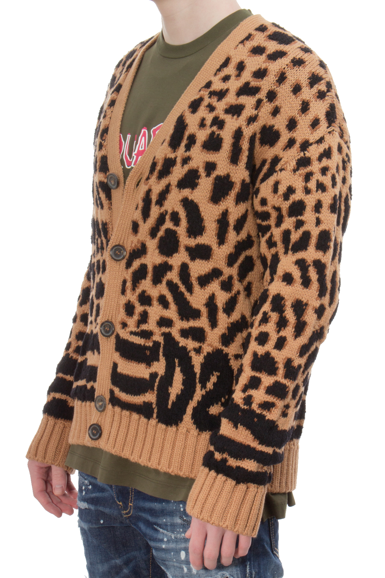 DSQUARED2 Leopard Wool Blend Cardigan