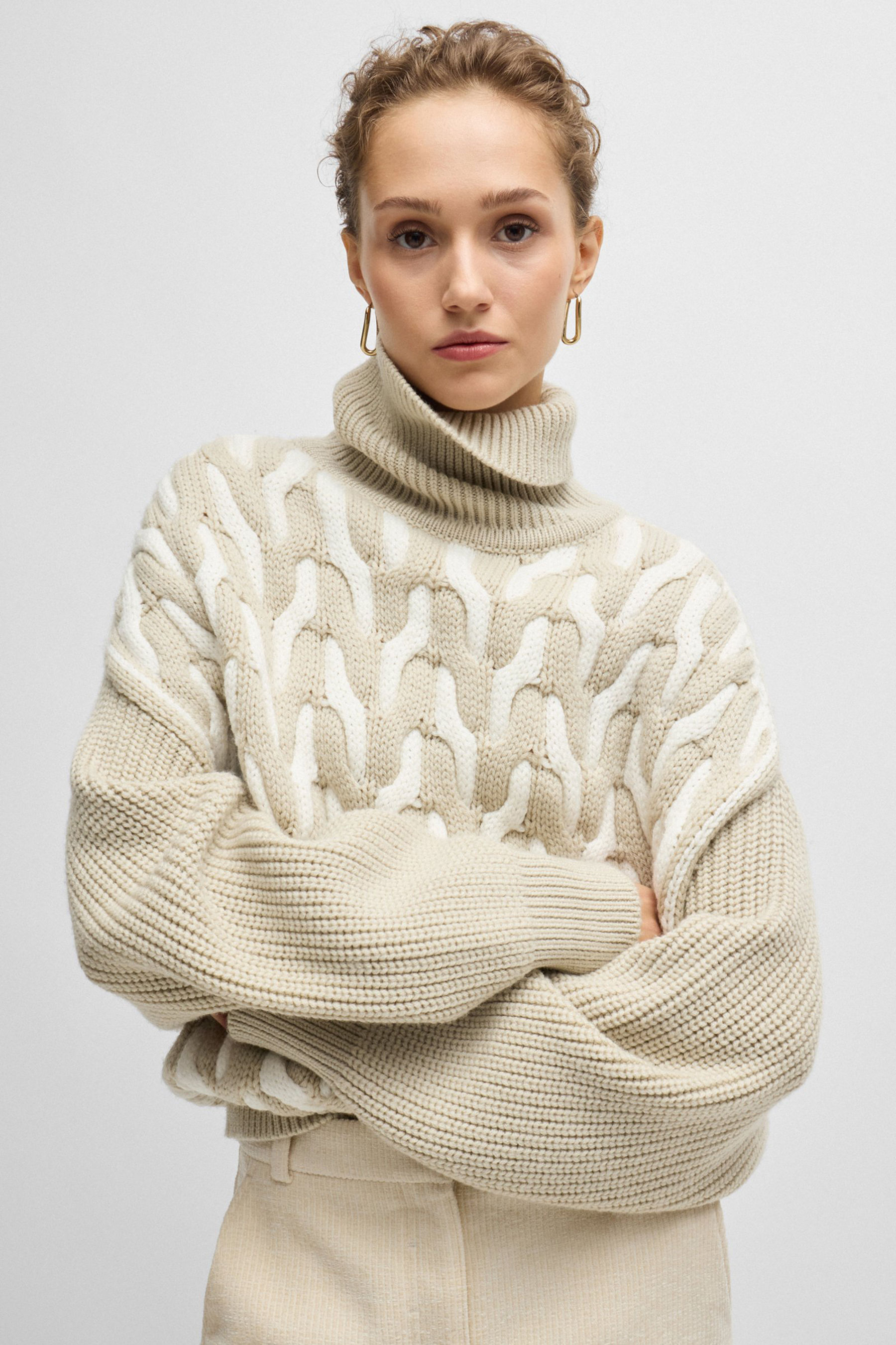 BOSS Two-Coloured Virgin Wool Cable Knit Sweater Ferdolia 