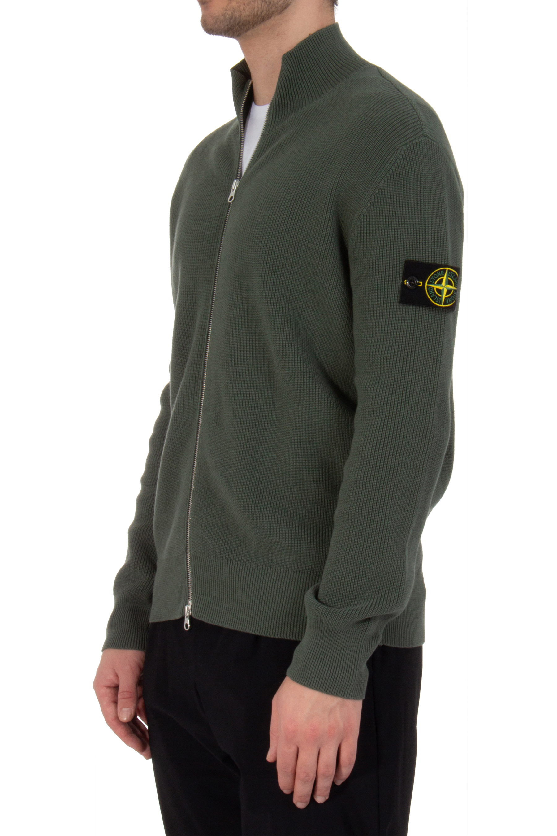 STONE ISLAND Ribbed Organic Cotton Zip Cardigan