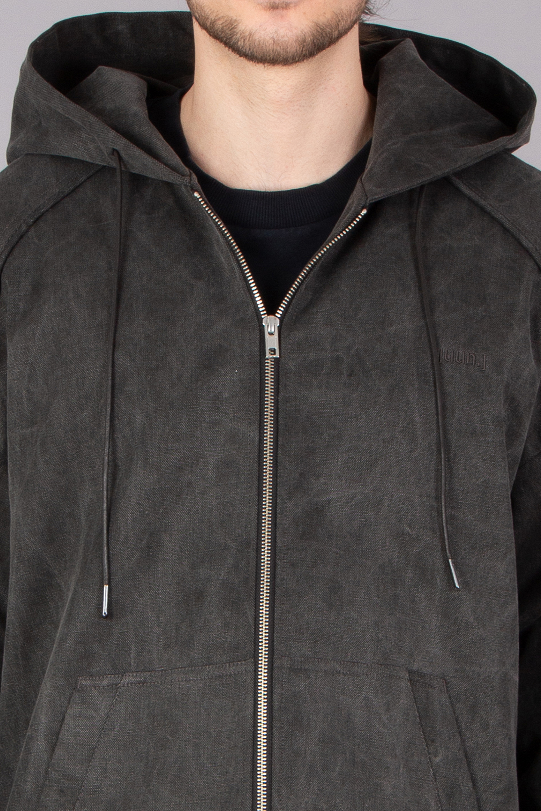 JUUN.J Oversized Puckering Cotton Canvas Zip-Up Hoodie