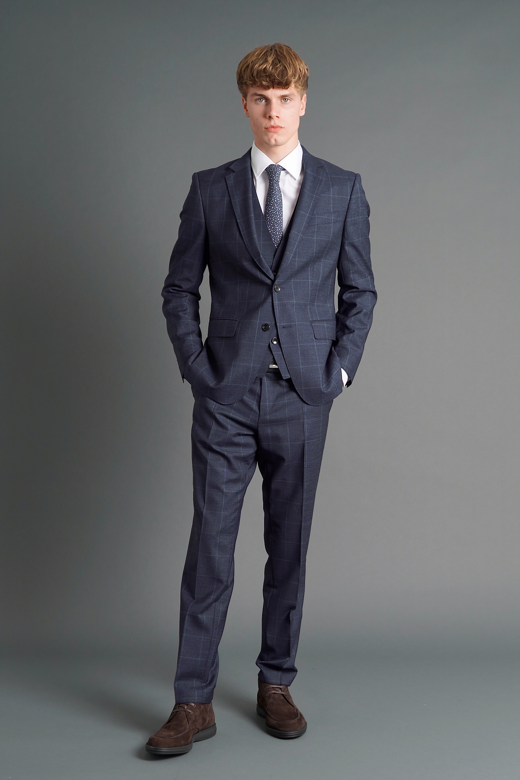 BOSS Virgin Wool Slim Fit Checked Suit 