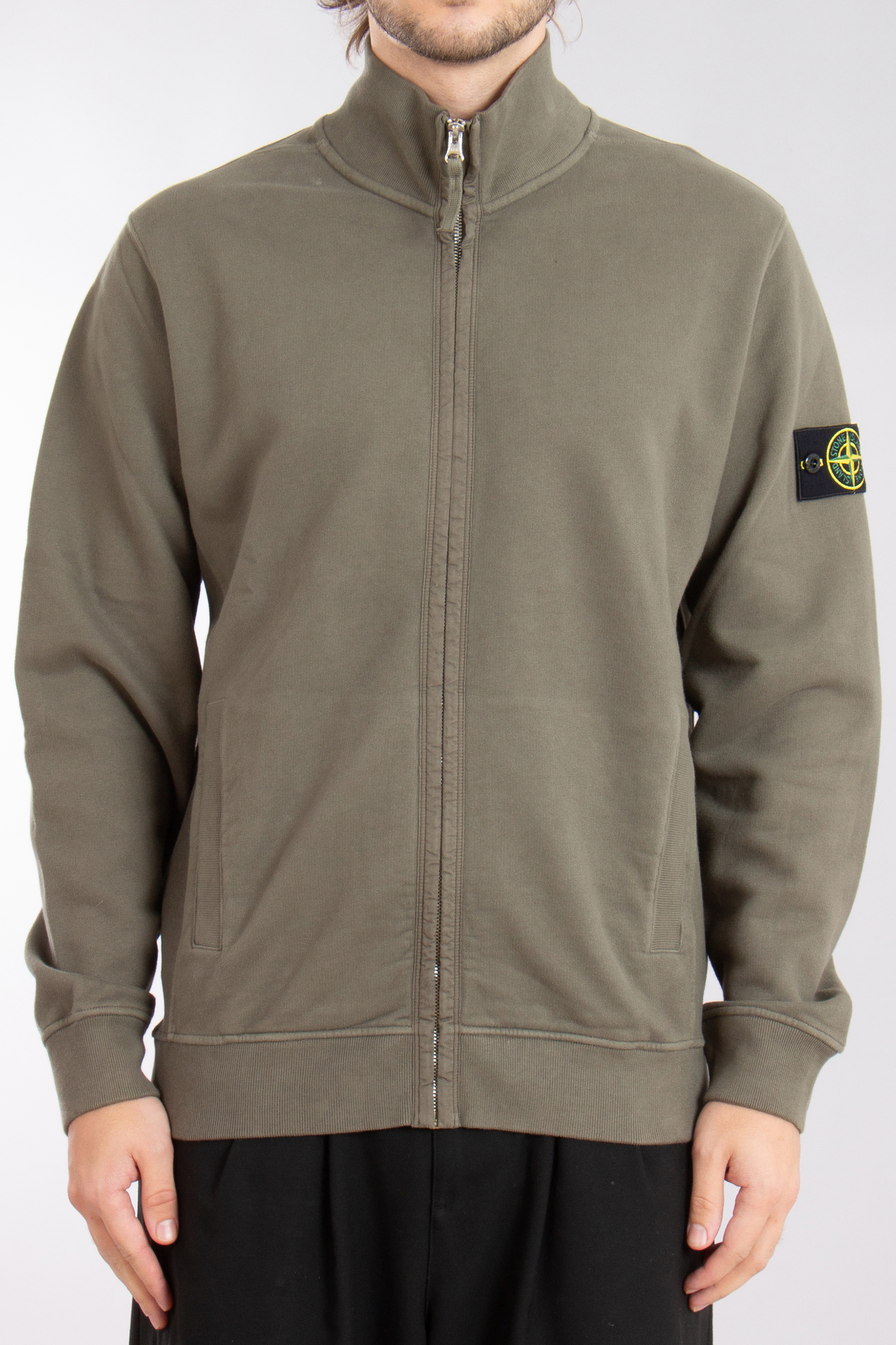 STONE ISLAND Organic Cotton Fleece Full Zip Sweatshirt