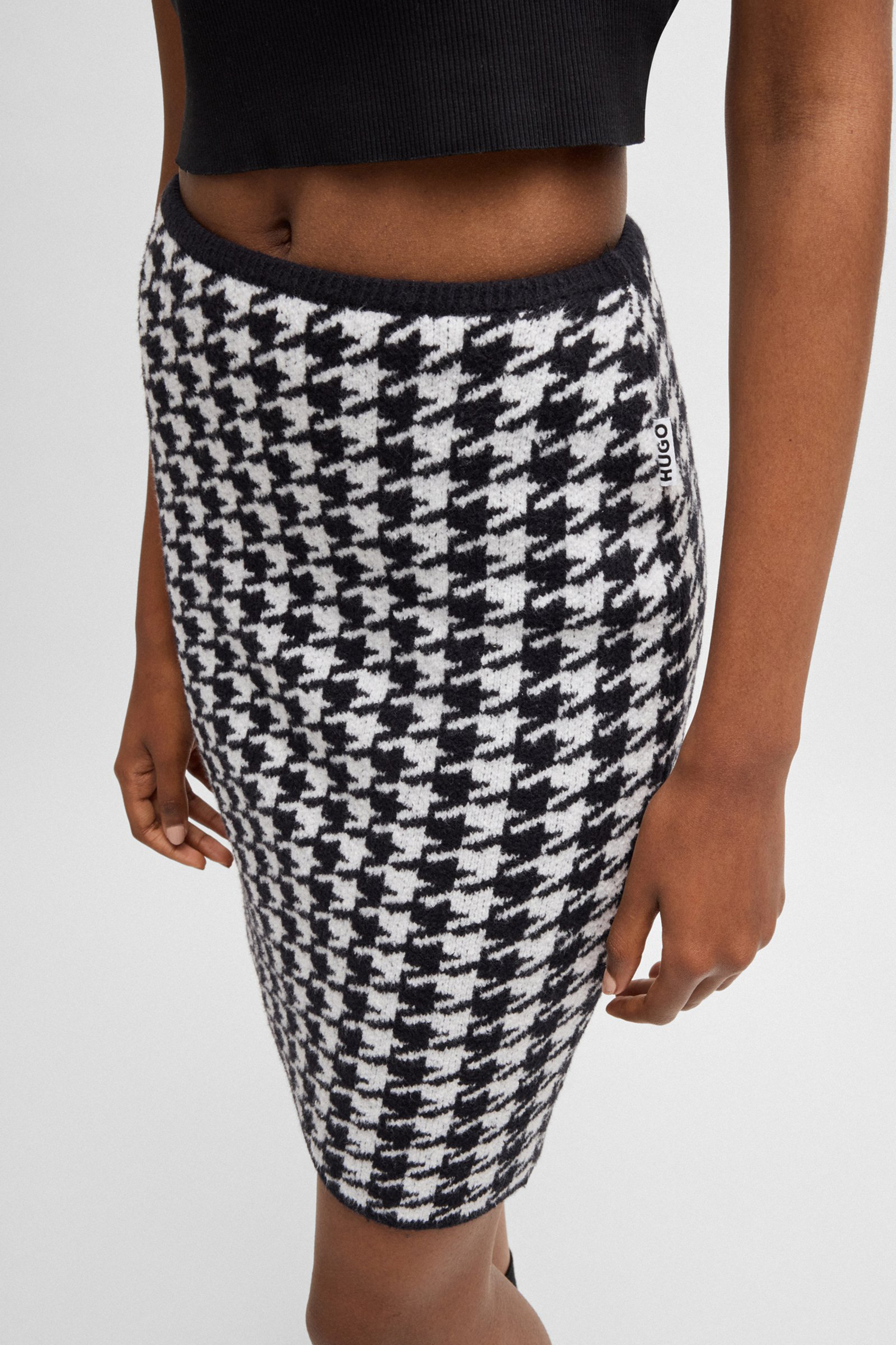 HUGO Houndstooth Organic Cotton Blend Mini Skirt Sorperia