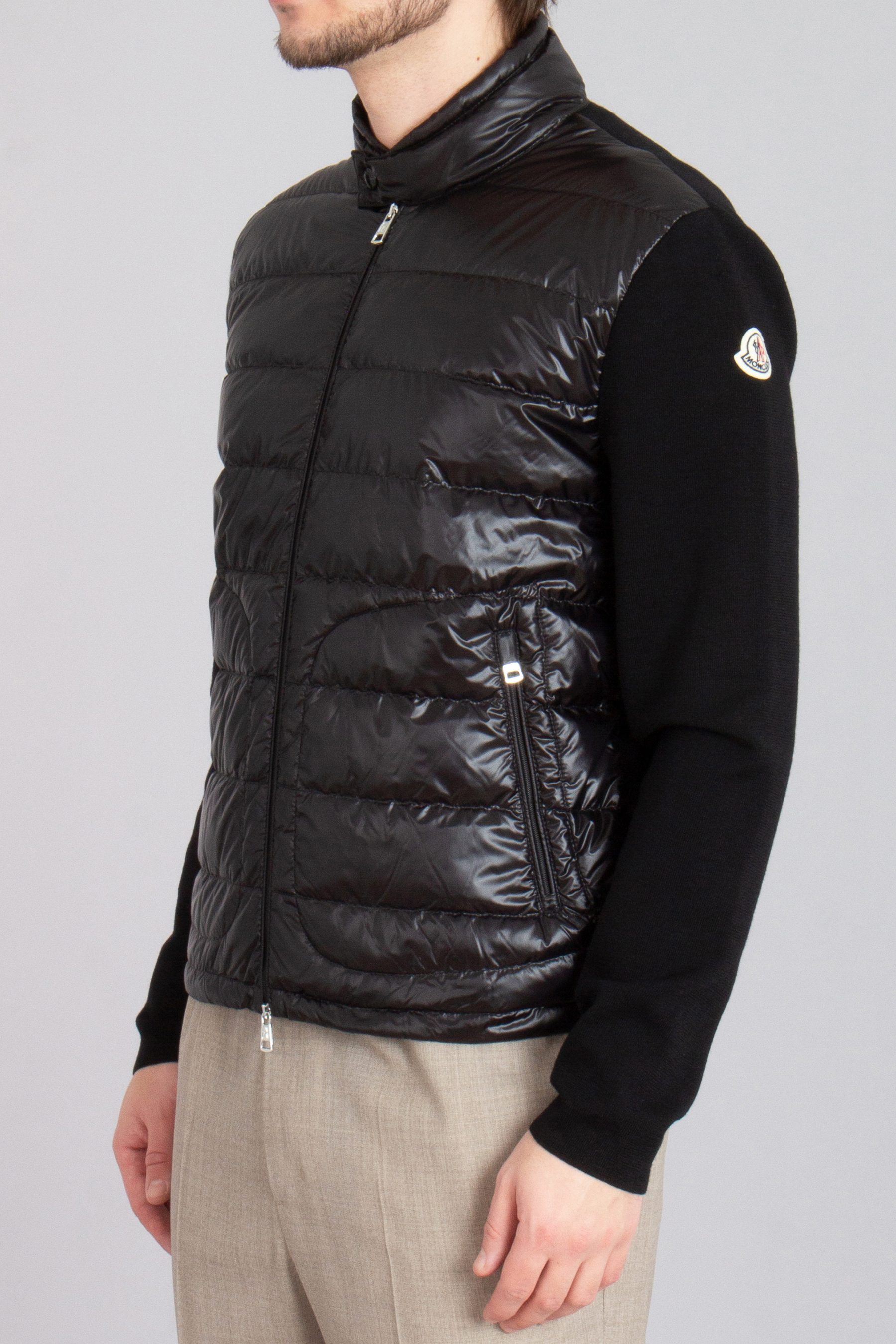 MONCLER Regular Fit Down Padded Virgin Wool Cardigan