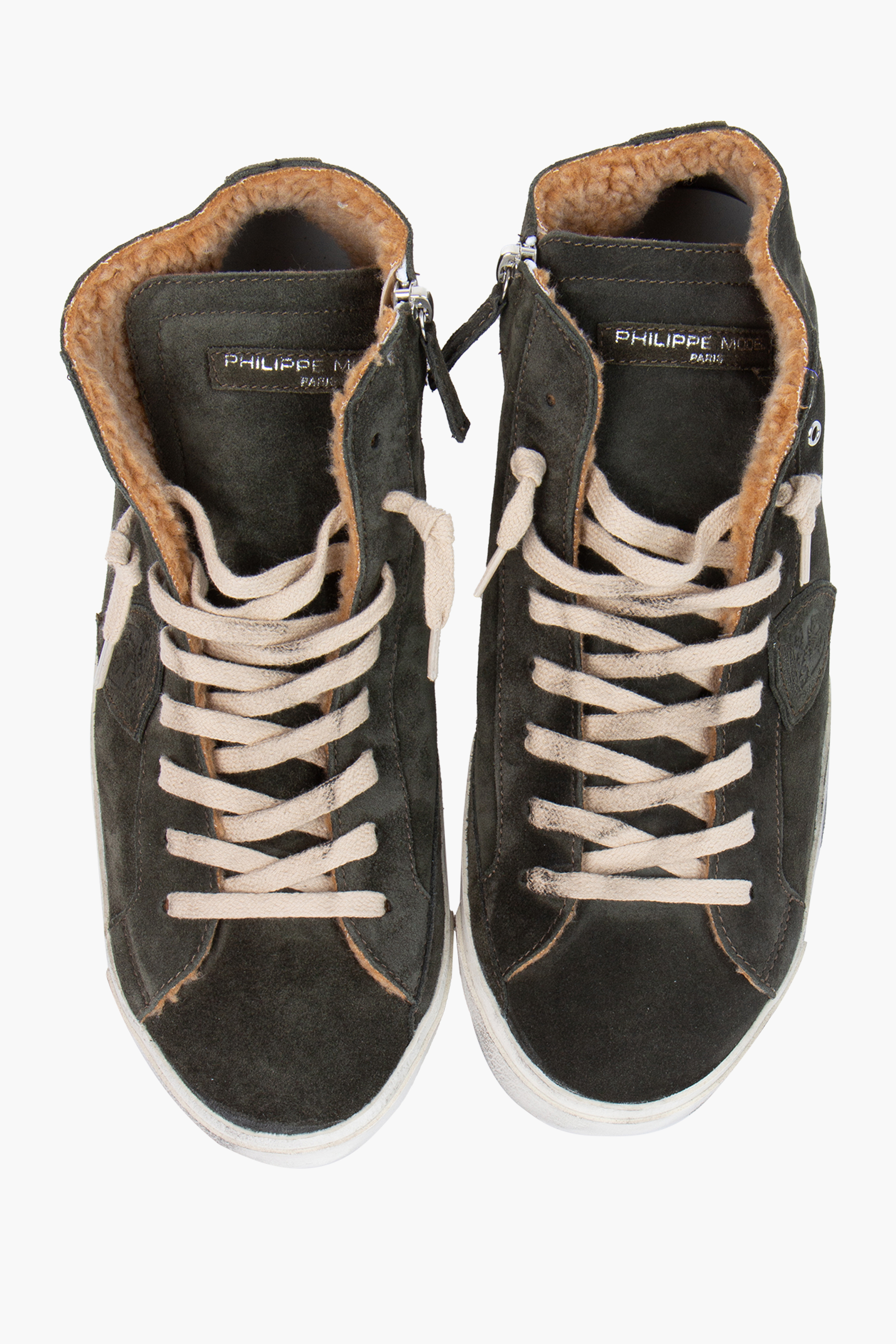 PHILIPPE MODEL Faux Fur Lined Suede Sneakers Prsx High