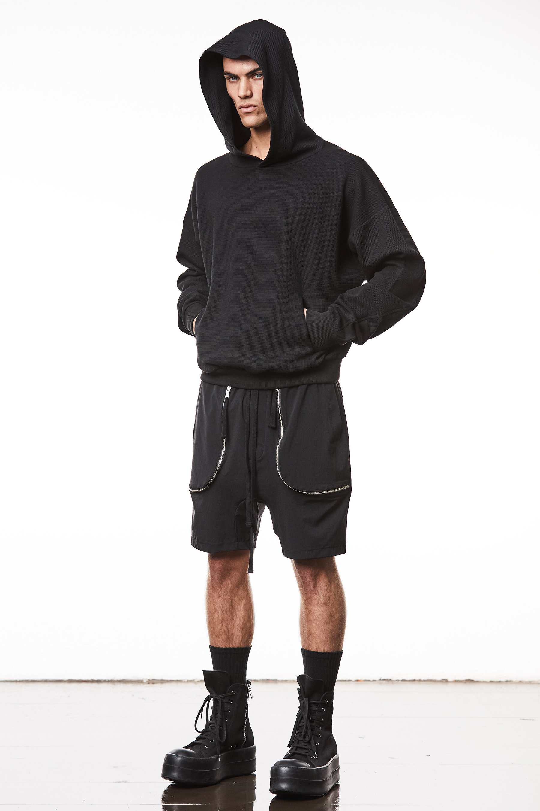 THOM KROM Oversized Cropped Matmix Cotton Jersey Hoodie