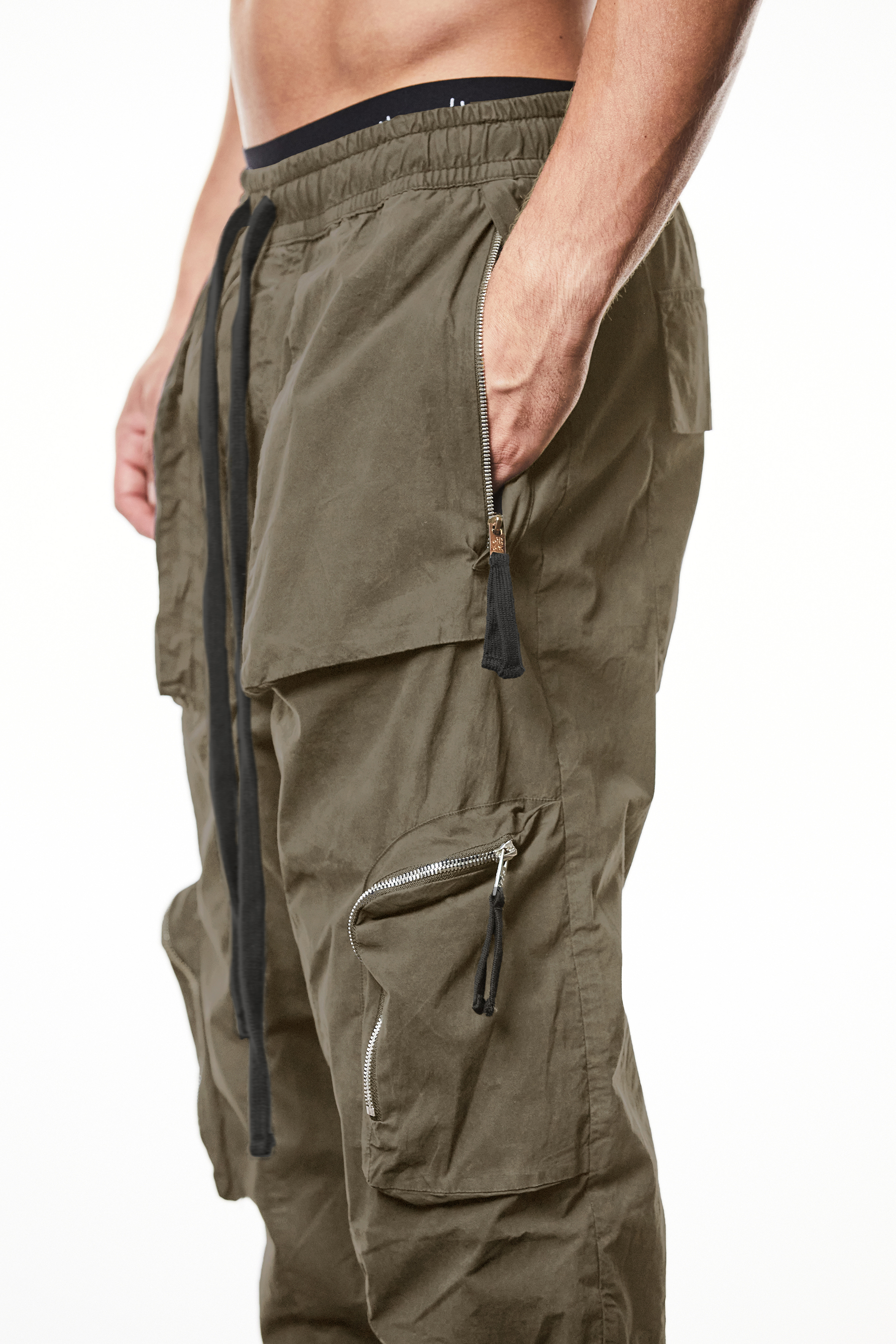 THOM KROM Dropped Crotch Washed Crashed Cotton Stretch Cargo Pants