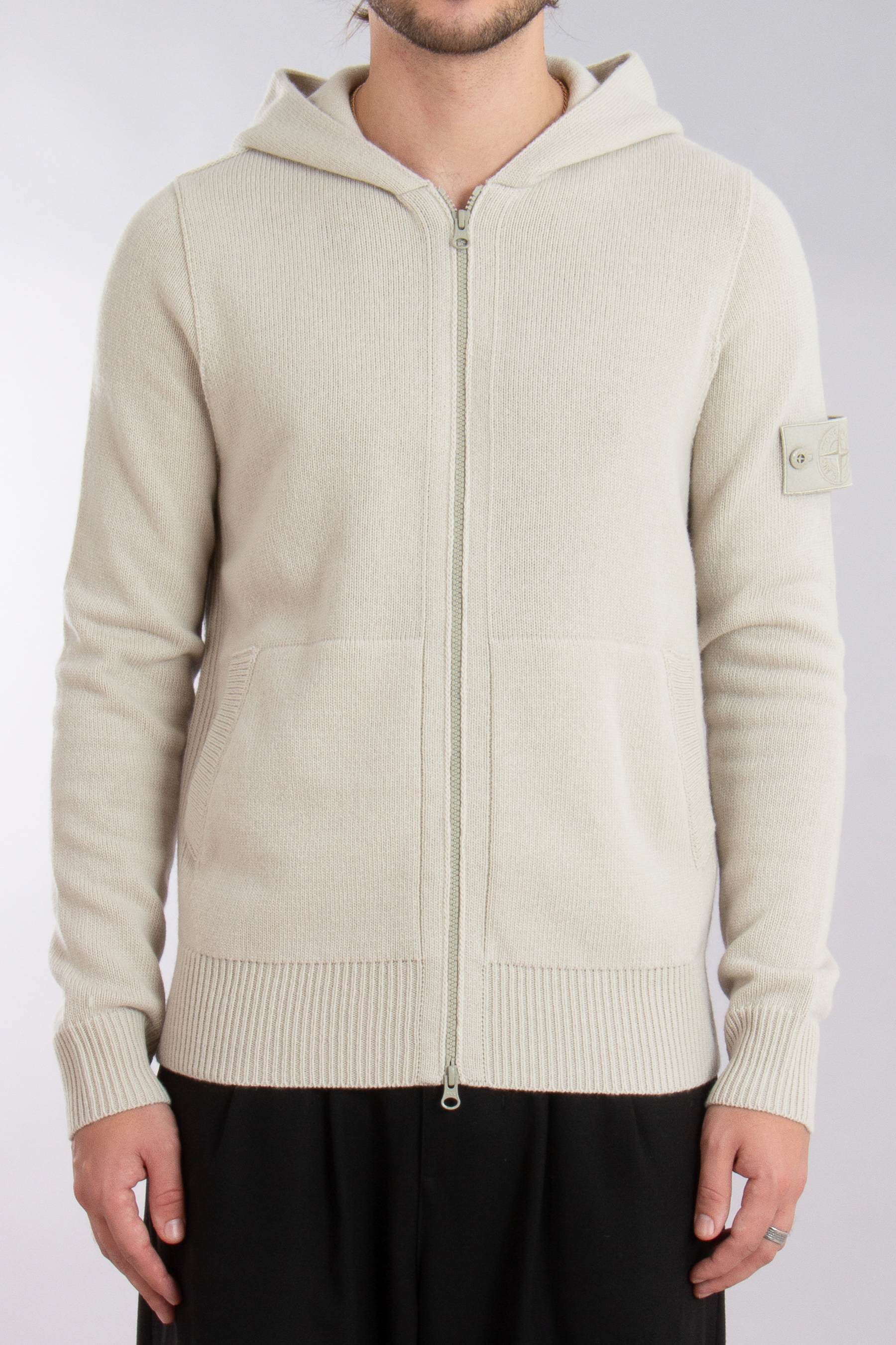 STONE ISLAND Ghost Piece Hooded Virgin Wool Zip Cardigan