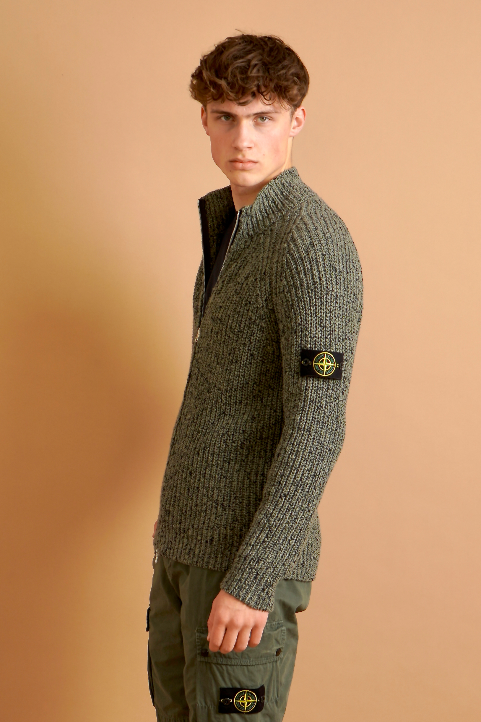 STONE ISLAND Ribbed Cotton Zip Cardigan