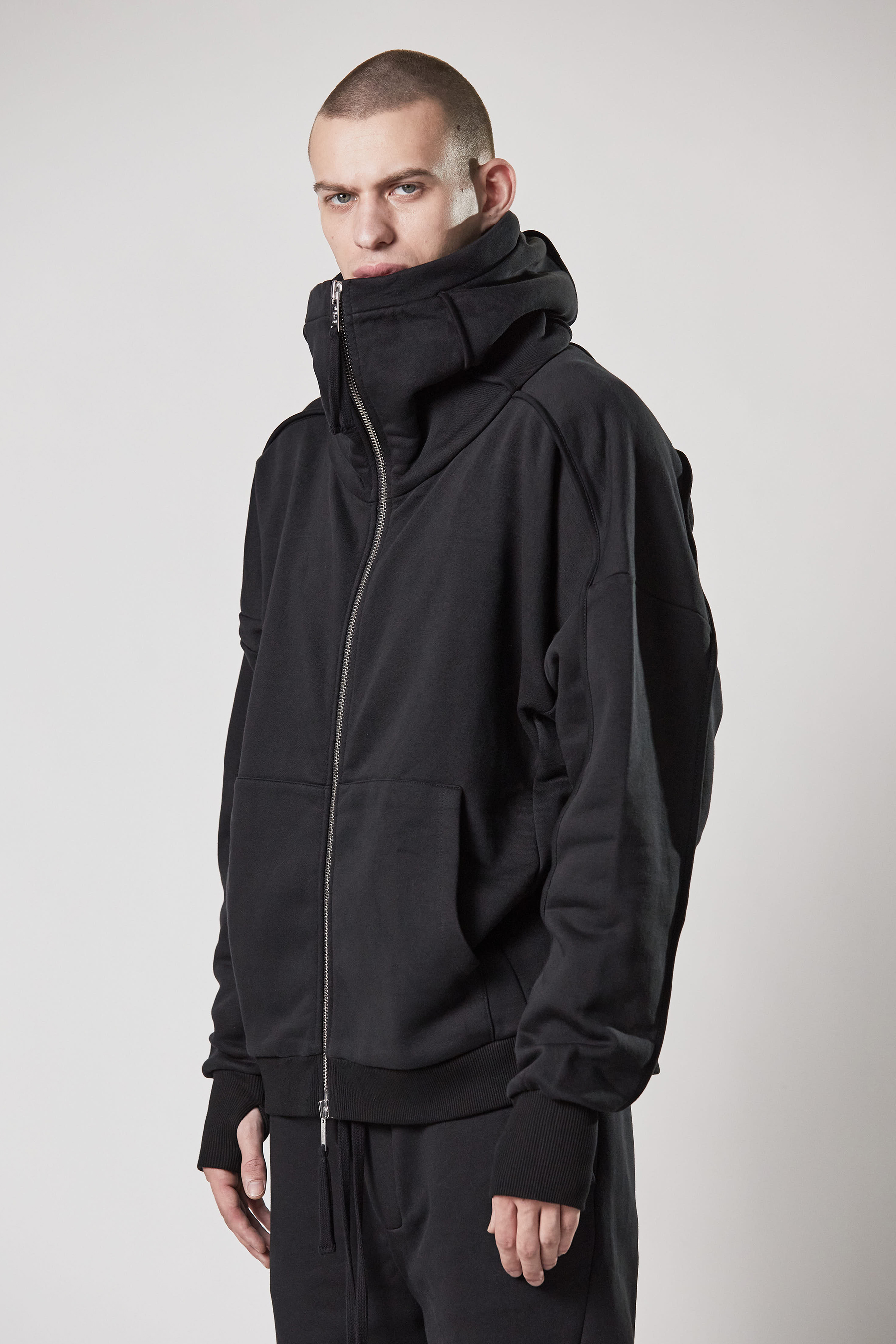 THOM KROM Hooded Cotton Blend Zip Jacket