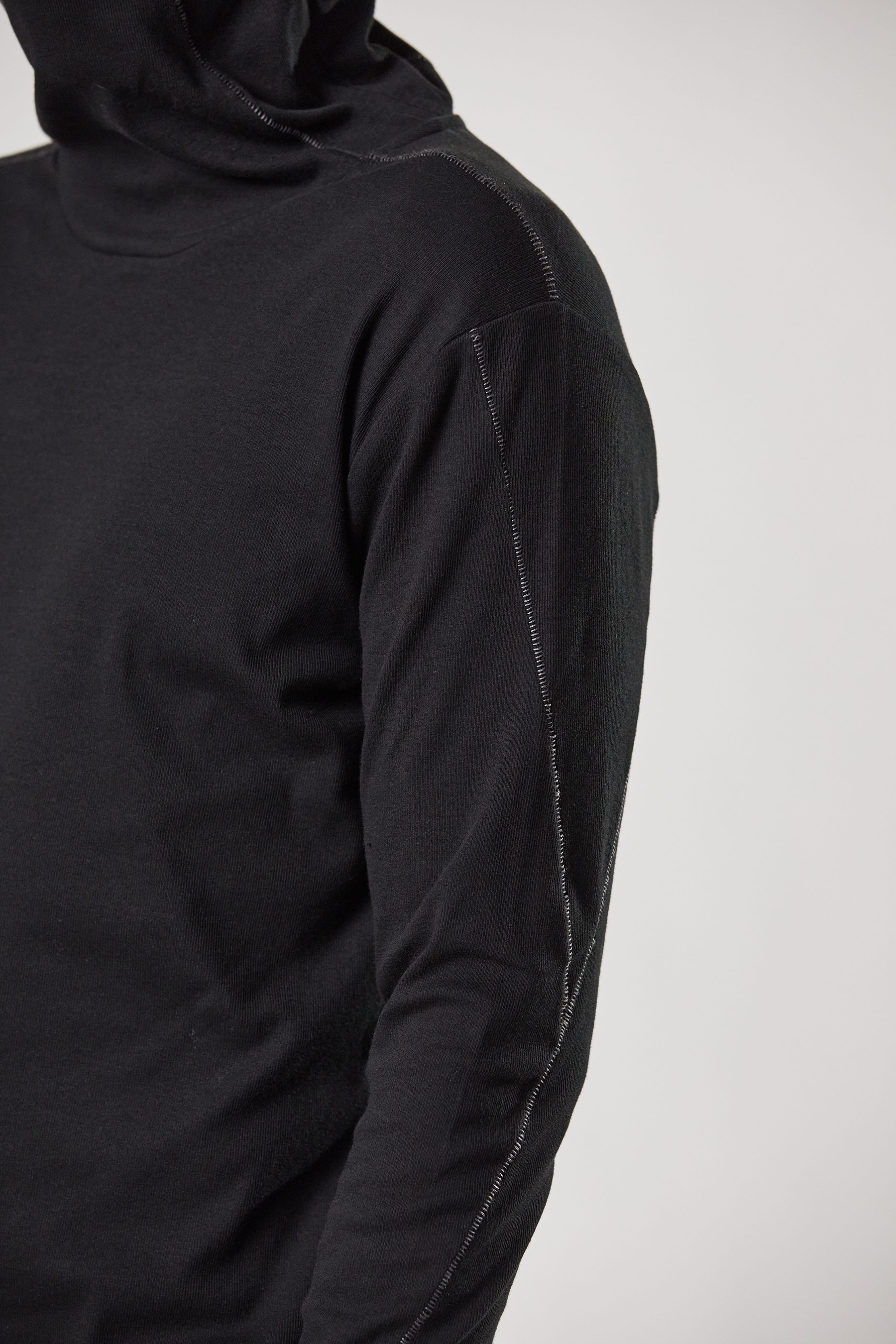 THOM KROM Balaclava Hooded Ribbed Cotton Stretch Longsleeve T-Shirt