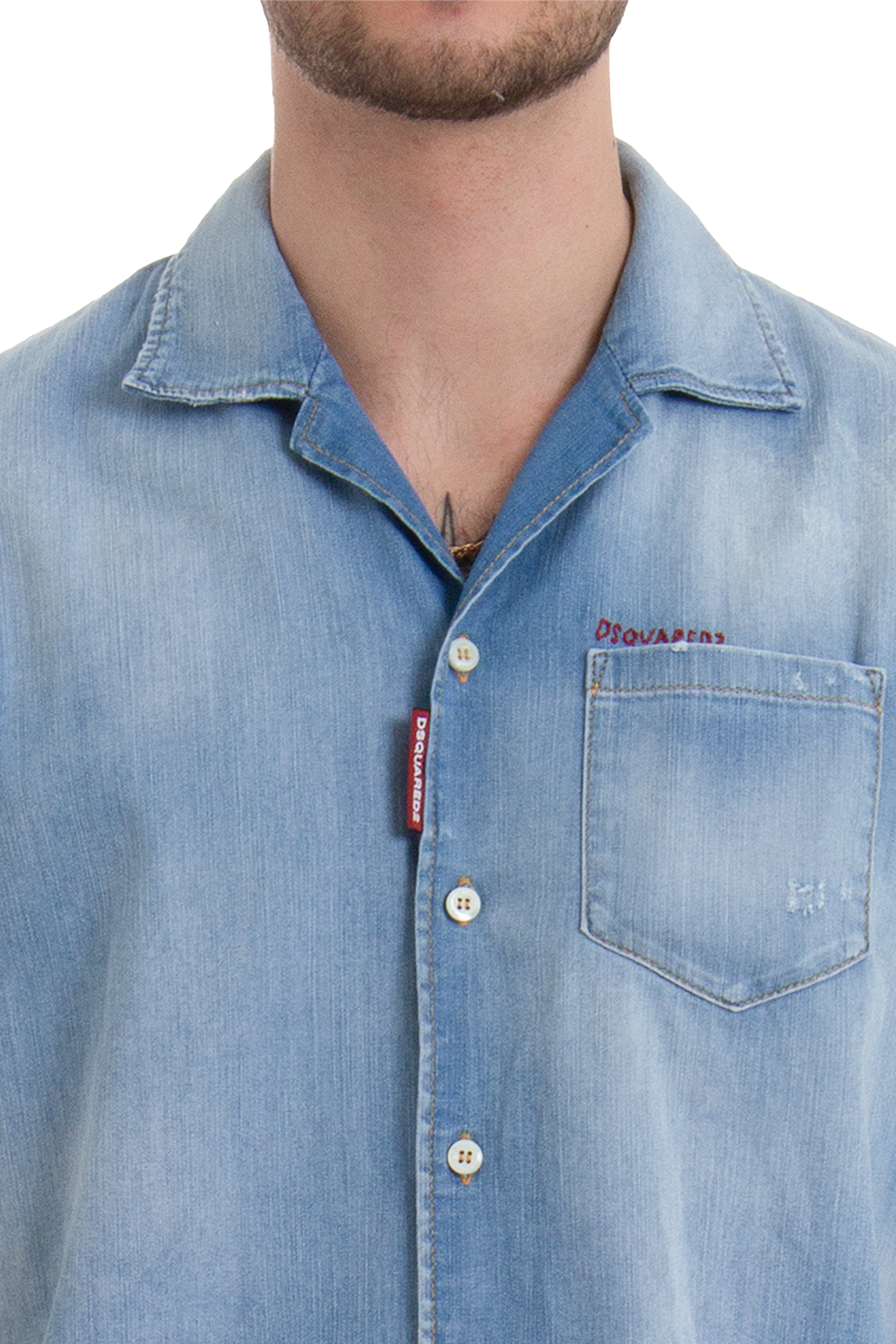 DSQUARED2 Cotton Stretch Denim Notch Bowling Shirt