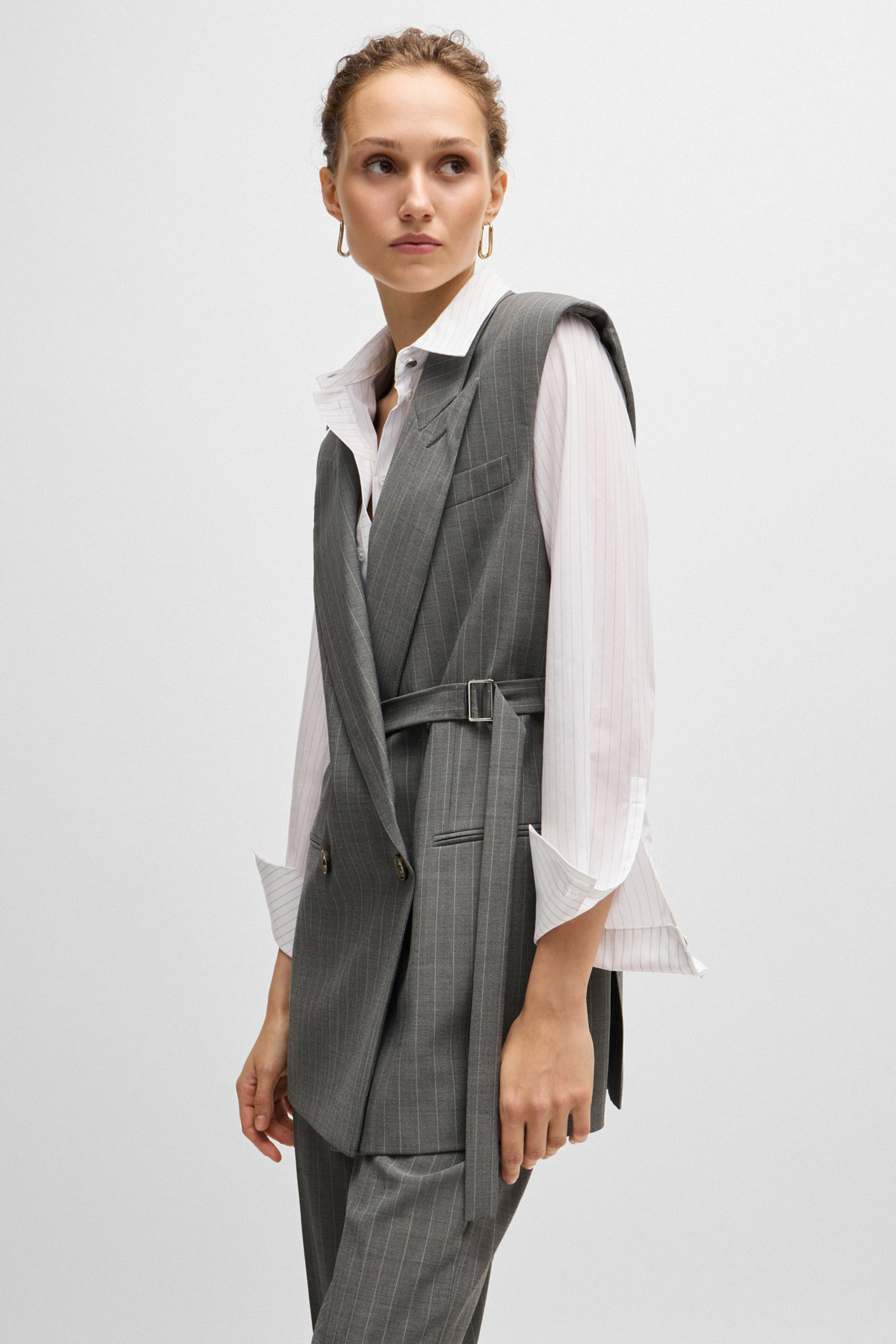 BOSS Longline Striped Wool Waistcoat Jewelare