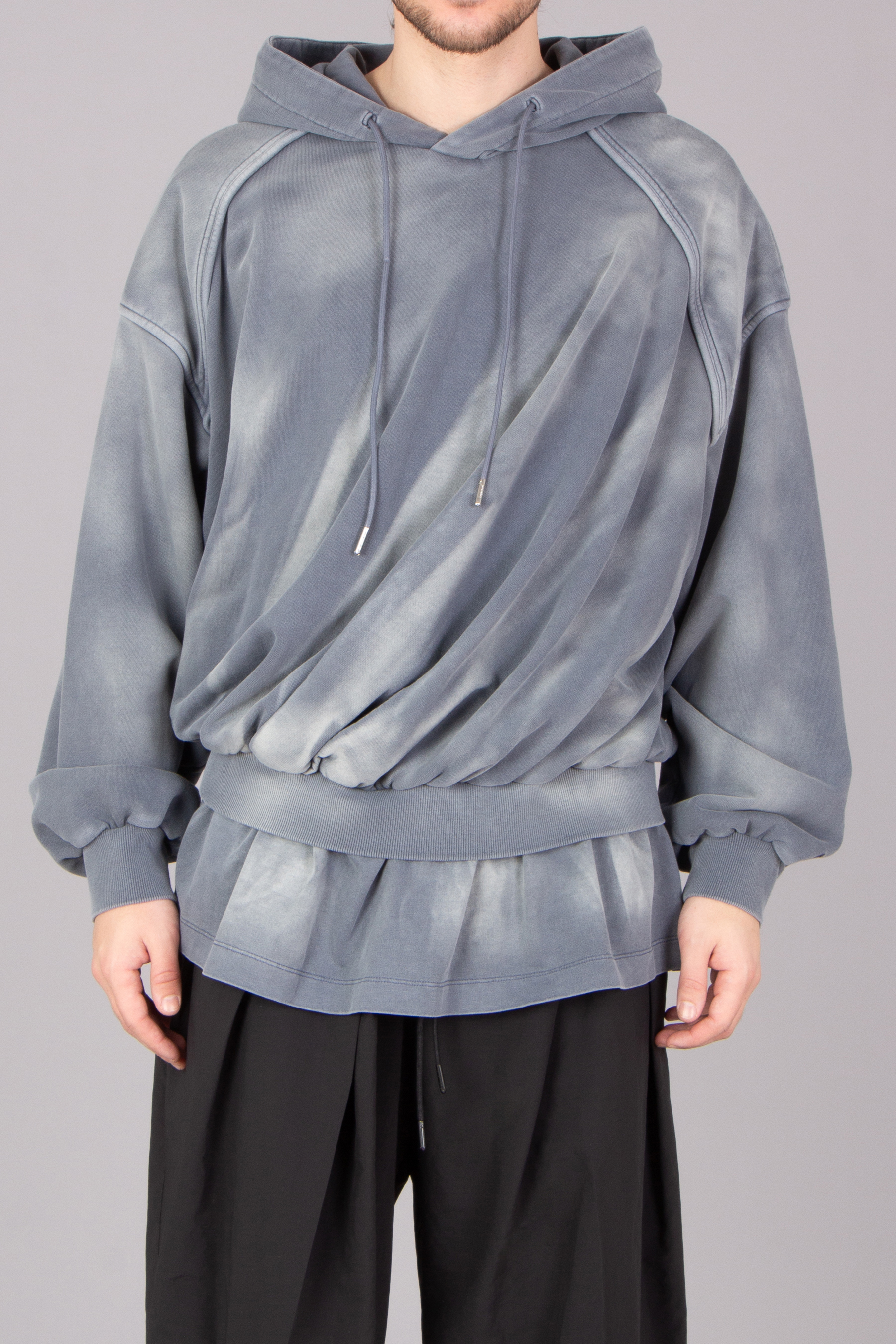 JUUN.J Oversized Layered Dyed Cotton Hoodie