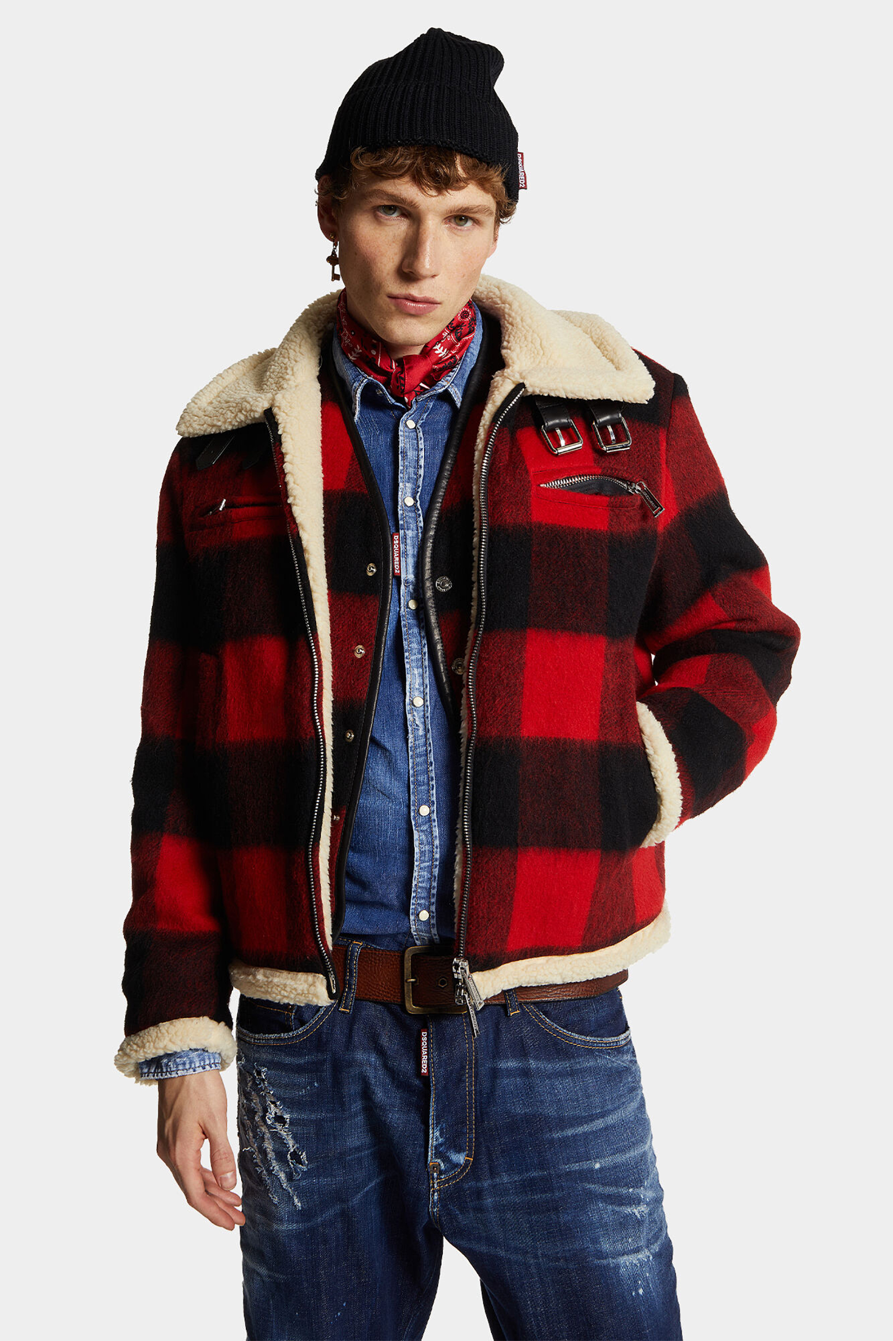 DSQUARED2 Checked Wool Blend Nightmare Aviator Jacket