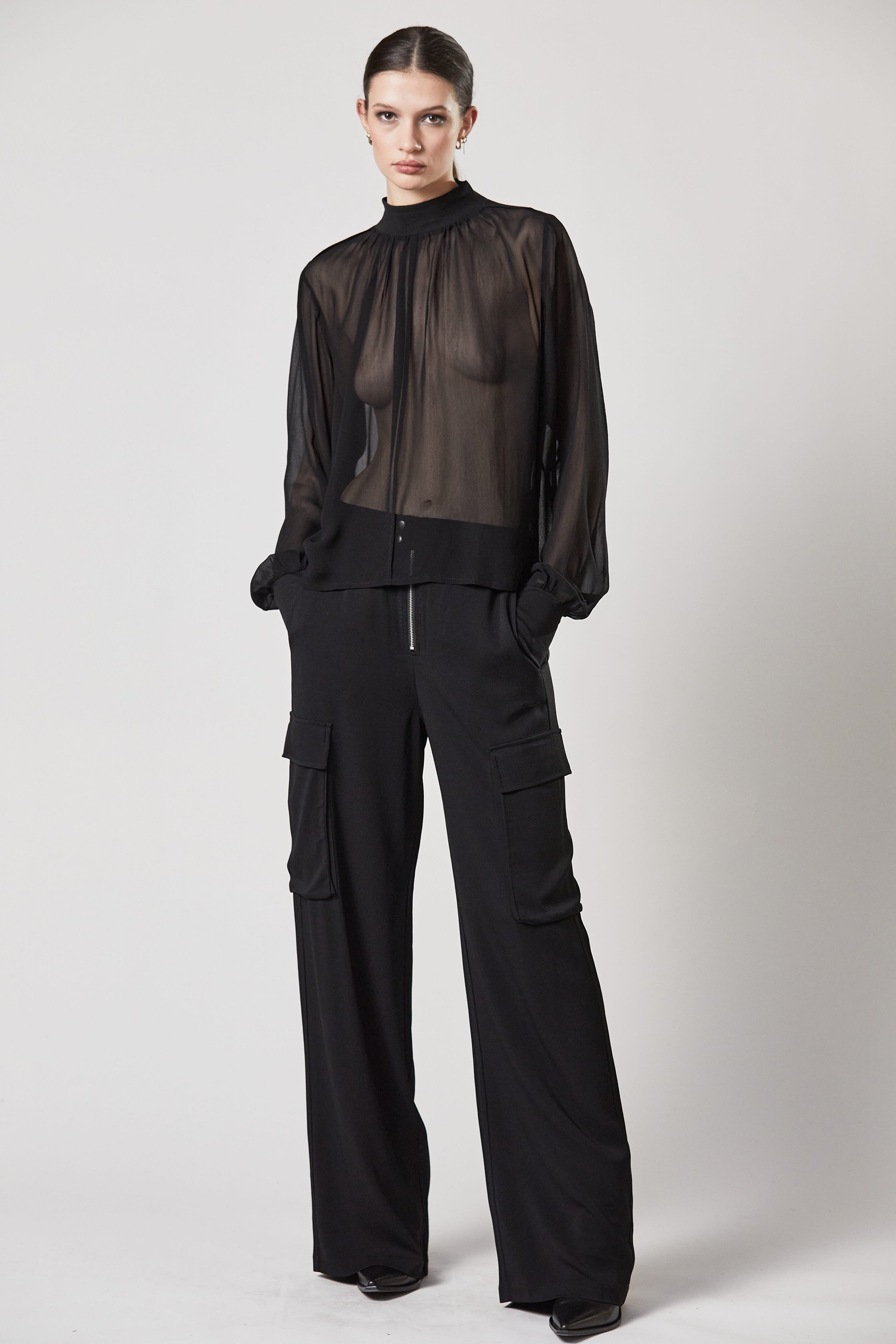 THOM KROM Transparent Rayon Turtleneck Blouse