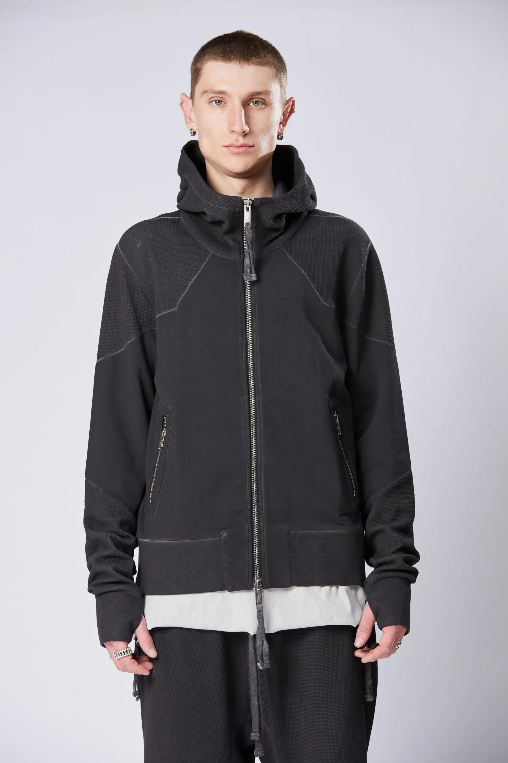 THOM KROM Hooded Cotton Stretch Zip Hoodie