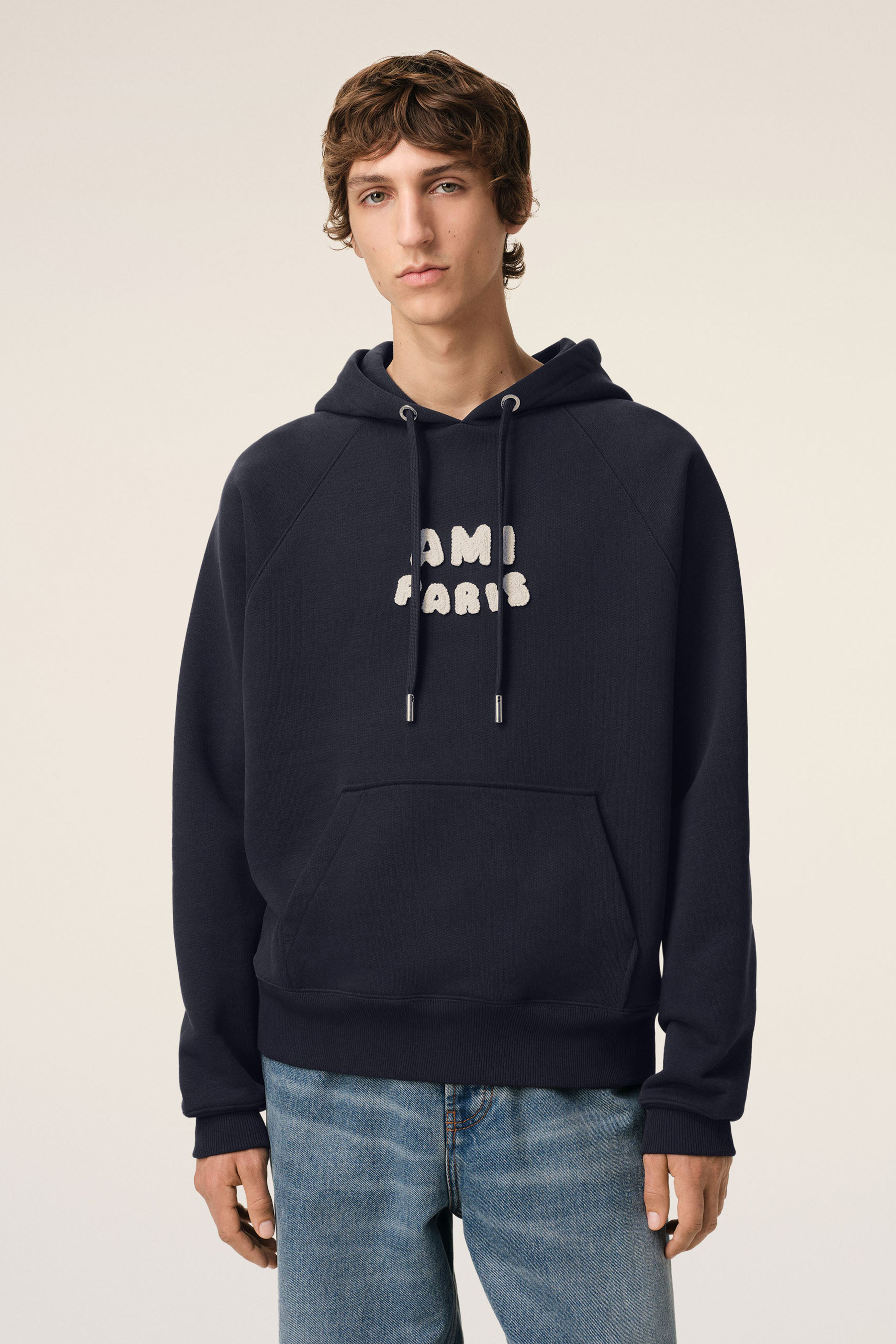 AMI PARIS Boxy Fit Organic Cotton Fleece Hoodie